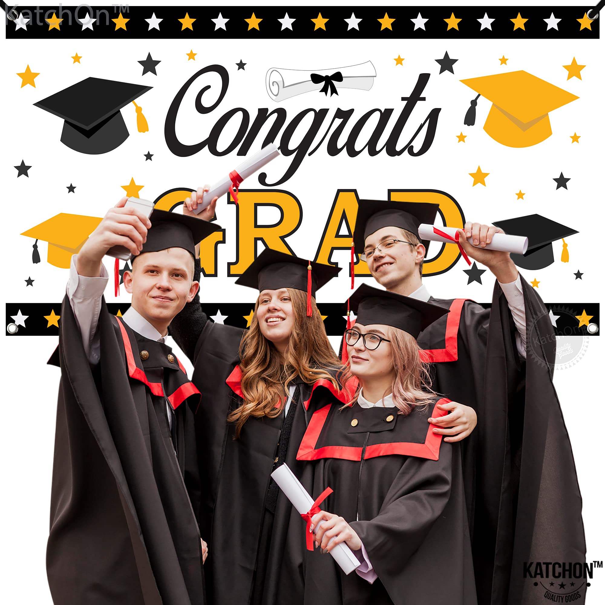 KatchOn Extra Large Graduation Banner - 72x44 Inch Class of 2025 | White & Black Graduation Decor for Backdrop & Party | Perfect for Graduation Ceremonies, Photo Booths & School Celebrations