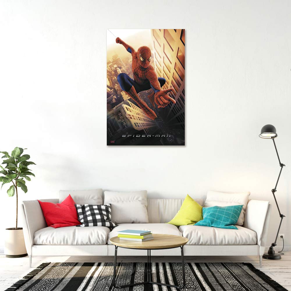 Spider-Man Movie Poster - Spiderman Swinging in New York City Wall Art (27x40 Inches) with Black Poster Hanger - Perfect for Home Decor, Office, Theater Room & Gifts for Marvel Fans