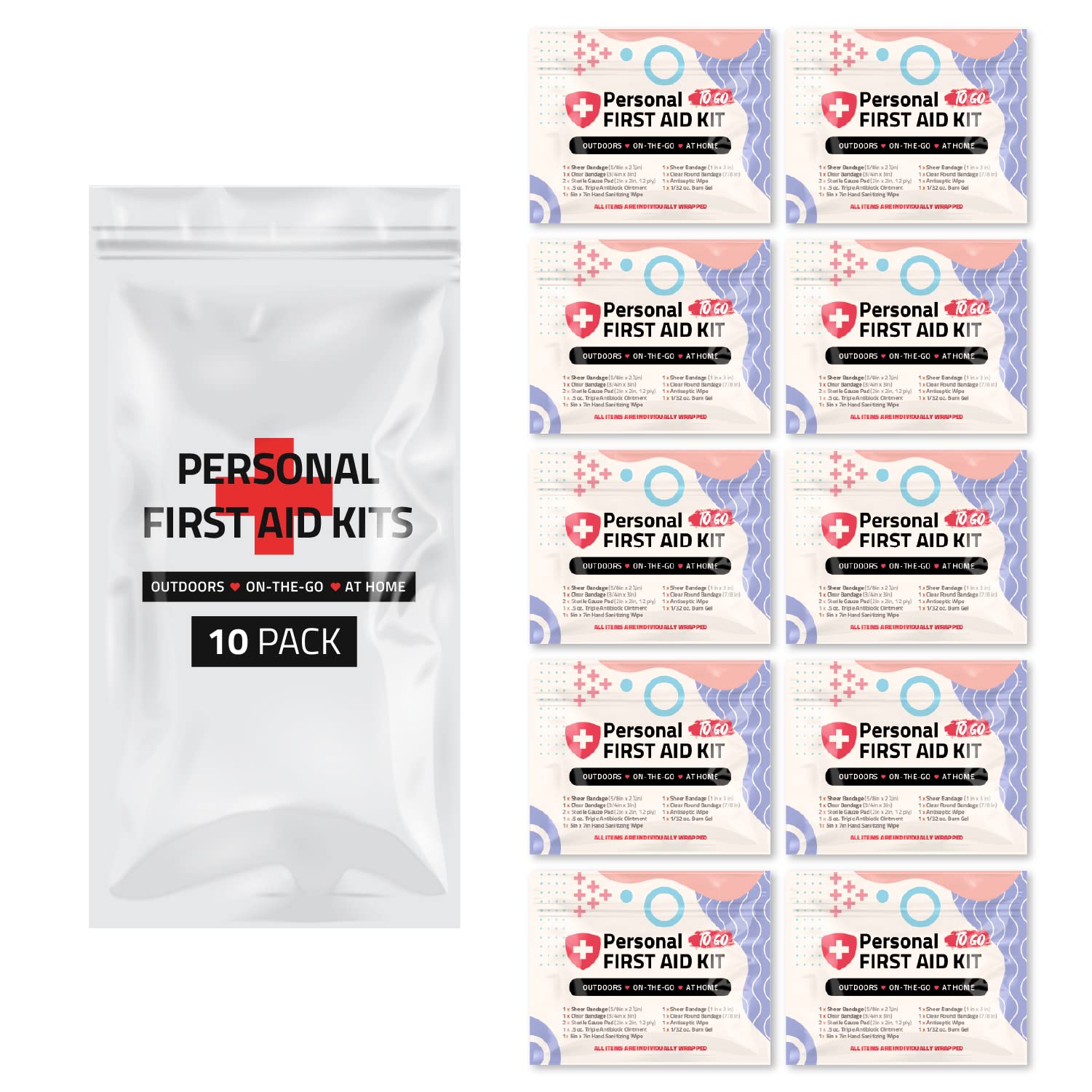First Aid Emergency Medical Kit Mini & Travel Size - Essential Wound Care Supplies for Kids, Schools, Offices, Hiking & Camping | Compact First Responder Kit for Home, Car, Workplace & Outdoor Adventures (10-Piece Set)
