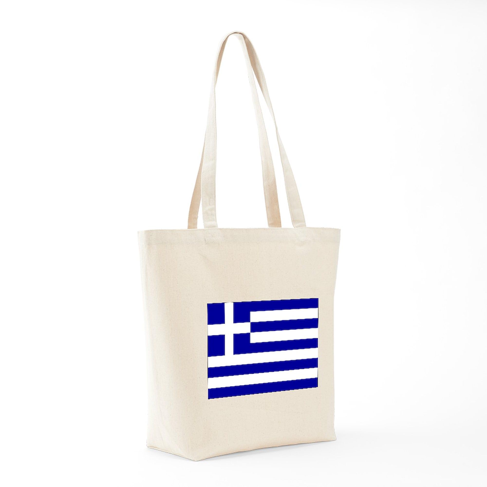 Greece Flag Tote Bag - Natural Canvas Reusable Shopping Bag with Sturdy Handles | Perfect for Groceries, Beach Trips & Patriotic Events