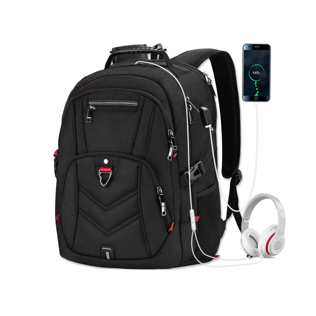 NEWHEY 17 Inch Laptop Backpack for Men & Women - Large Waterproof Anti-Theft Business Travel Backpack with USB Charging Port, TSA Approved College Bookbag - Fits 17.3 Inch Gaming Laptop (45L, Black) - Perfect for Work, School, Travel & Daily Commute