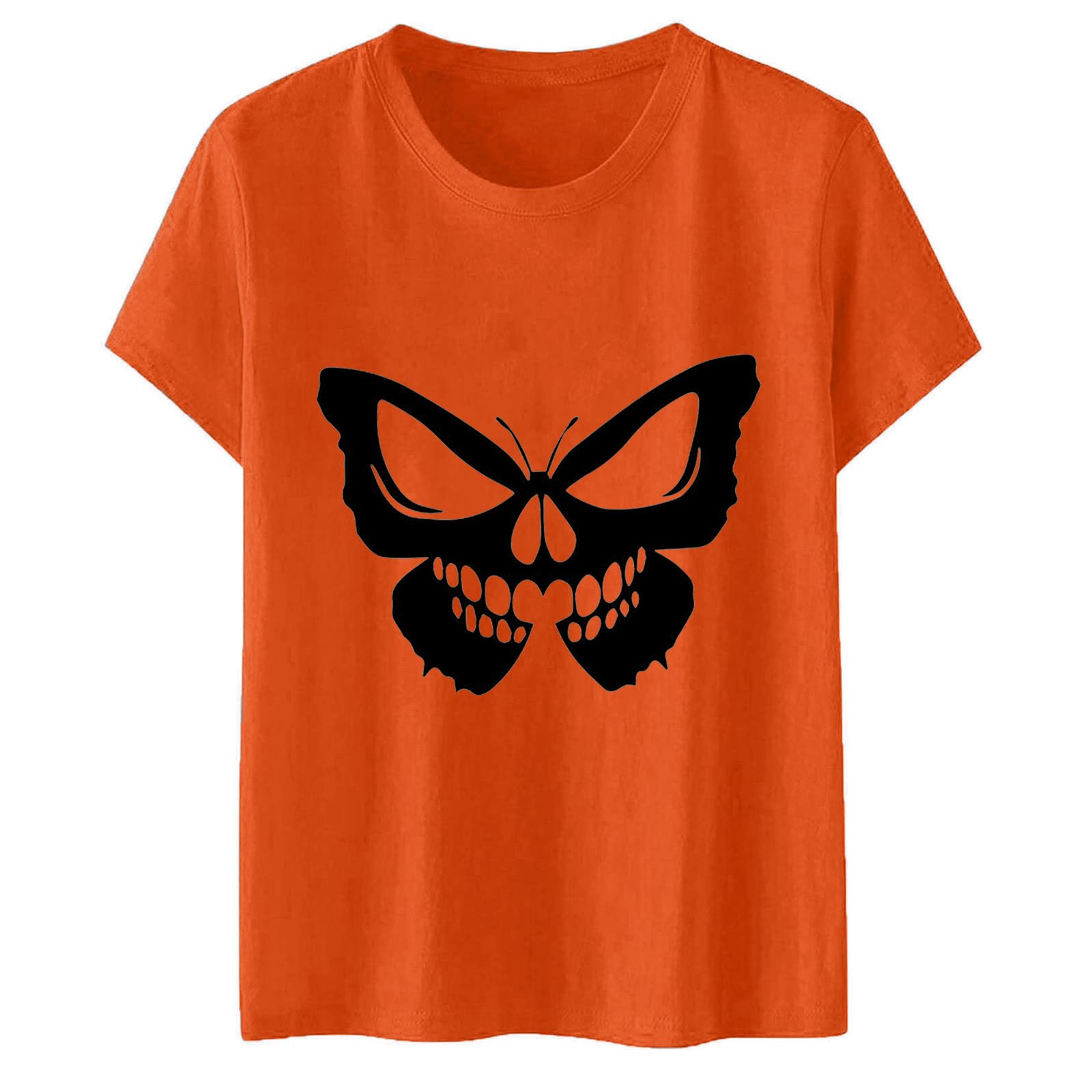 Funny Women's Fall Pumpkin Graphic Tee - Skeleton Skull & Witch Print Loose Fit Casual T-Shirt | Perfect for Halloween Parties, Autumn Outings & Everyday Wear