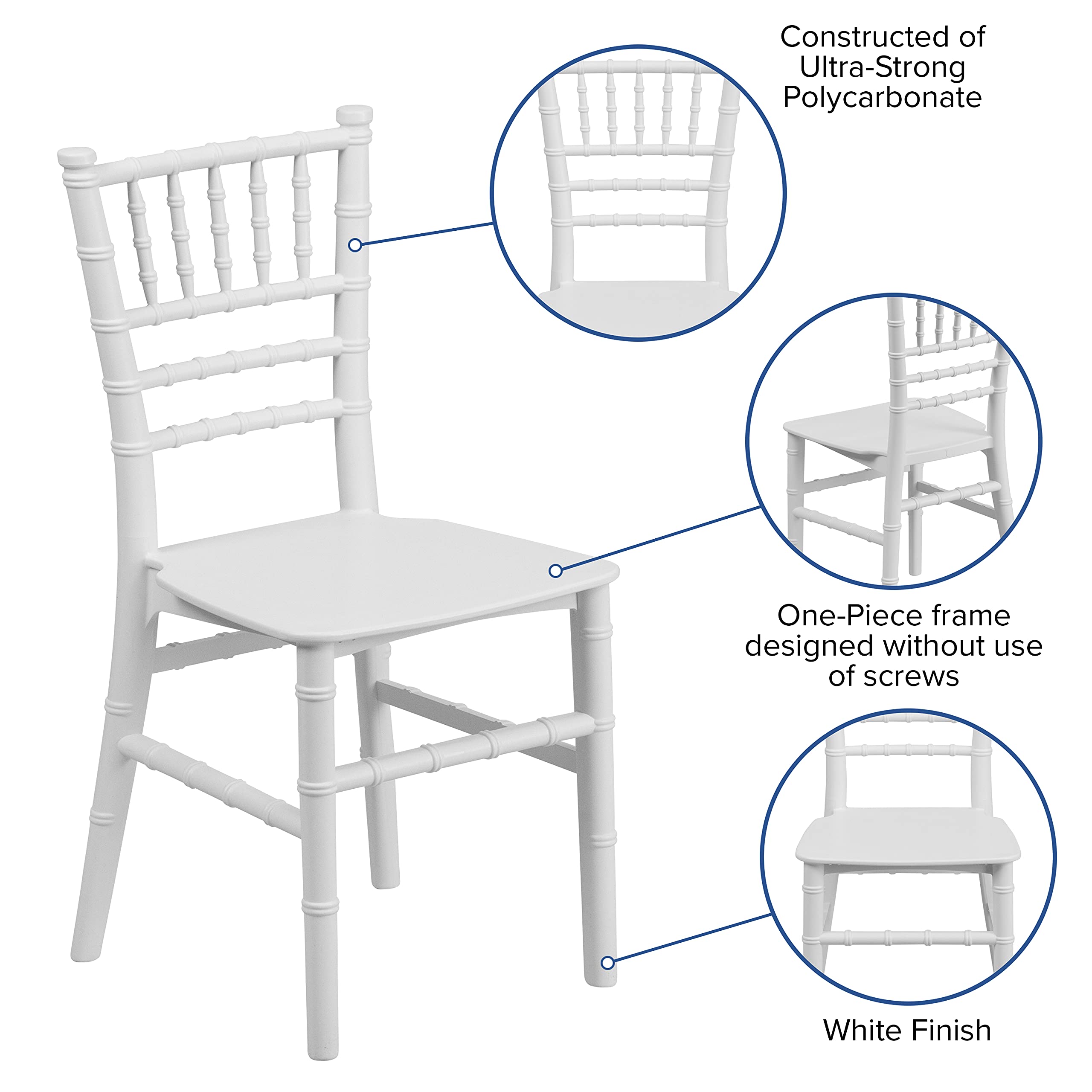 EMMA + OLIVER White Resin Chiavari Chair for Kids - Lightweight Durable Children's Party Chair for Weddings, Events & Home Decor - Perfect for Birthday Parties, Baby Showers & Rental Business
