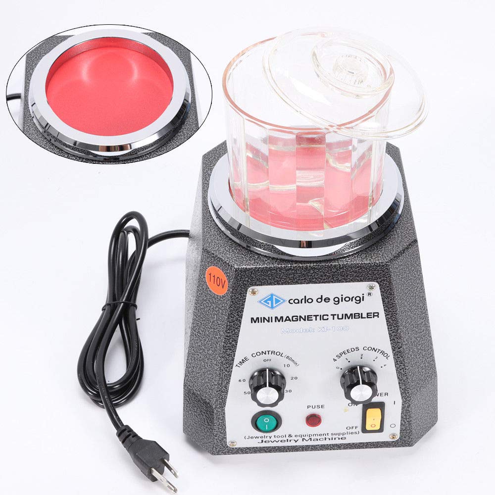 Mini Magnetic Tumbler 100mm Jewelry Polisher - 4 Speed Adjustable Finishing Machine for Metal, Silver & Gold Jewelry Cleaning & Polishing - Perfect for Jewelry Makers, DIY Crafts & Small Workshop Use