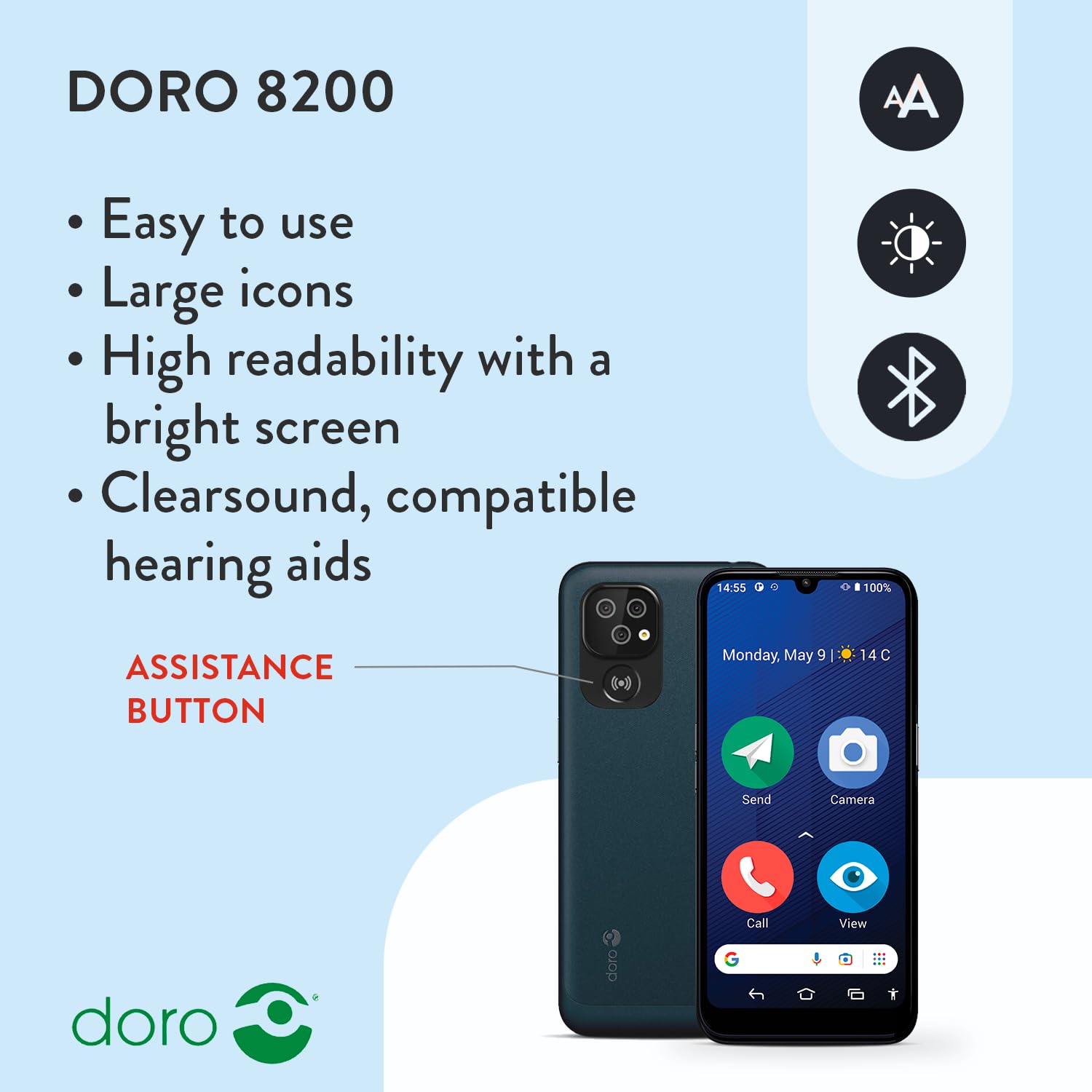 Doro 8200 4G Unlocked Senior Smartphone - Easy-to-Use Mobile Phone with 16MP Camera, Water-Resistant Android, 6.1