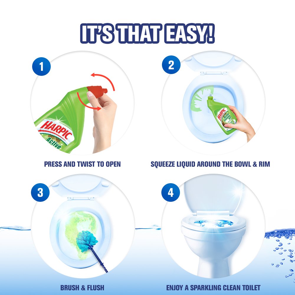 Harpic Active Toilet Cleaning Gel - Mountain Pine Scent, 500ml | Powerful Bowl Cleaner for Stains & Odor Removal | Ideal for Bathroom, Home & Office Use