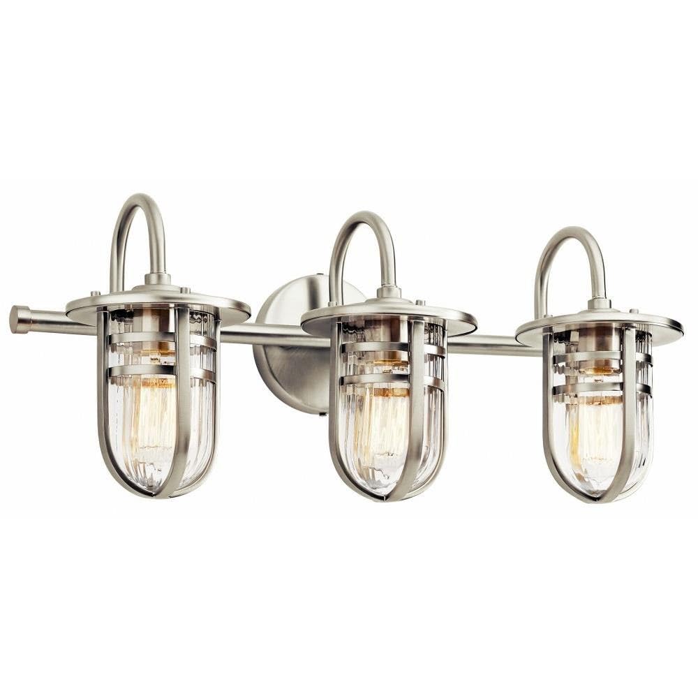 Kichler Caparros 24 Inch 3-Light Bathroom Vanity Light Fixture - Brushed Nickel Finish with Clear Ribbed Glass Shades - Perfect for Bathroom, Powder Room, and Dressing Room Lighting