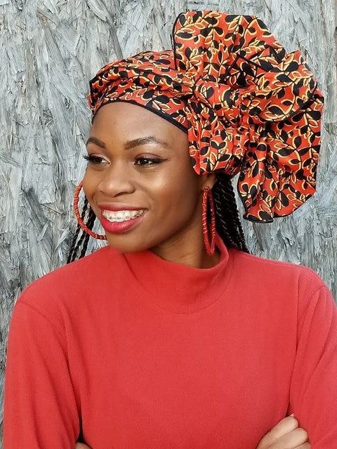 African Print Head Wrap DP3844H - Stylish Leaf Branch Design for Women, Hair Scarf, Turban, Boho Fashion Accessory - Perfect for Parties, Weddings, and Everyday Wear