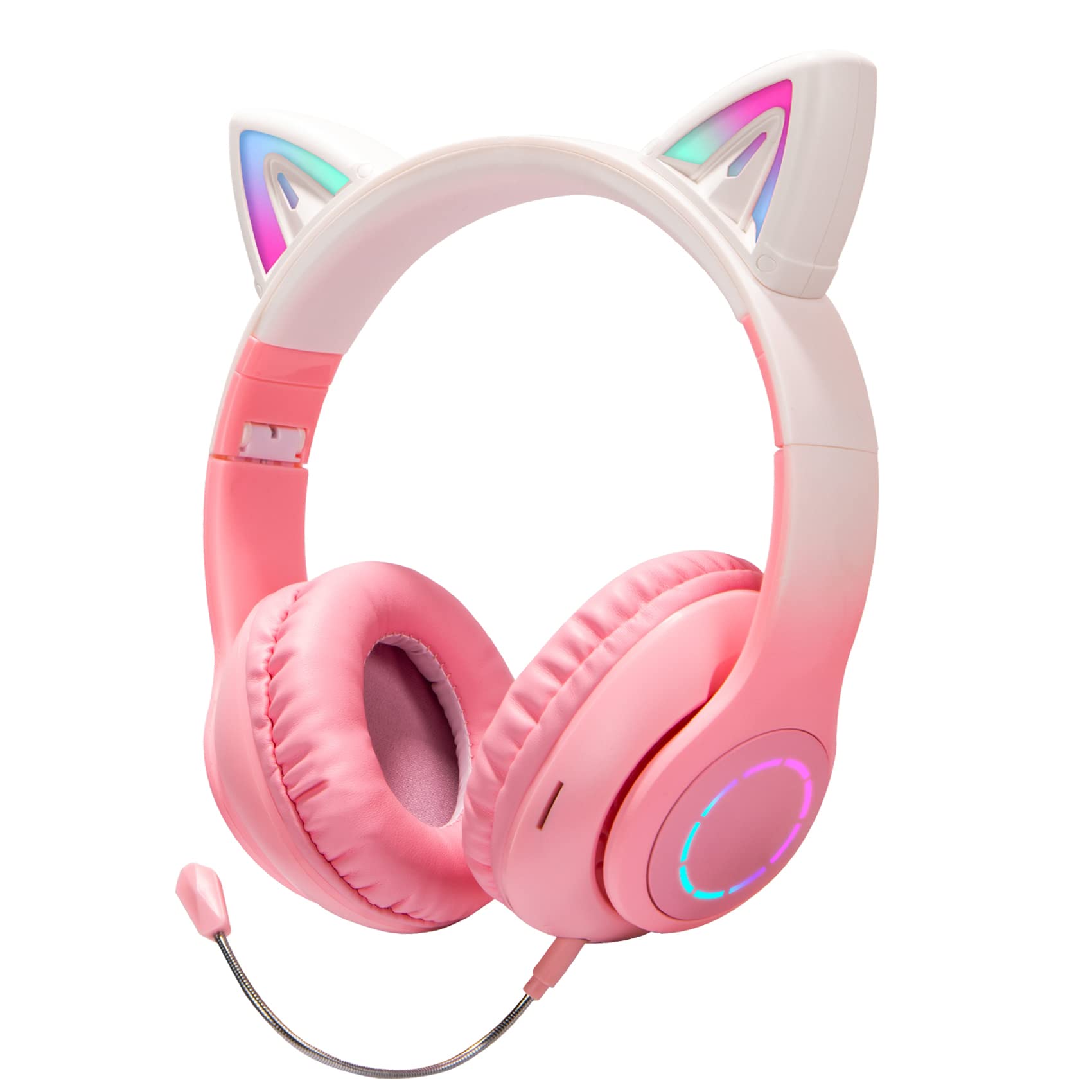 Tokani Kids Bluetooth Headphones with Microphone - Cat Ear Wireless Over-Ear Headset, Foldable Adjustable Comfortable for Girls Teens Adults (Pink) - Perfect for Gaming, Music, School & Travel