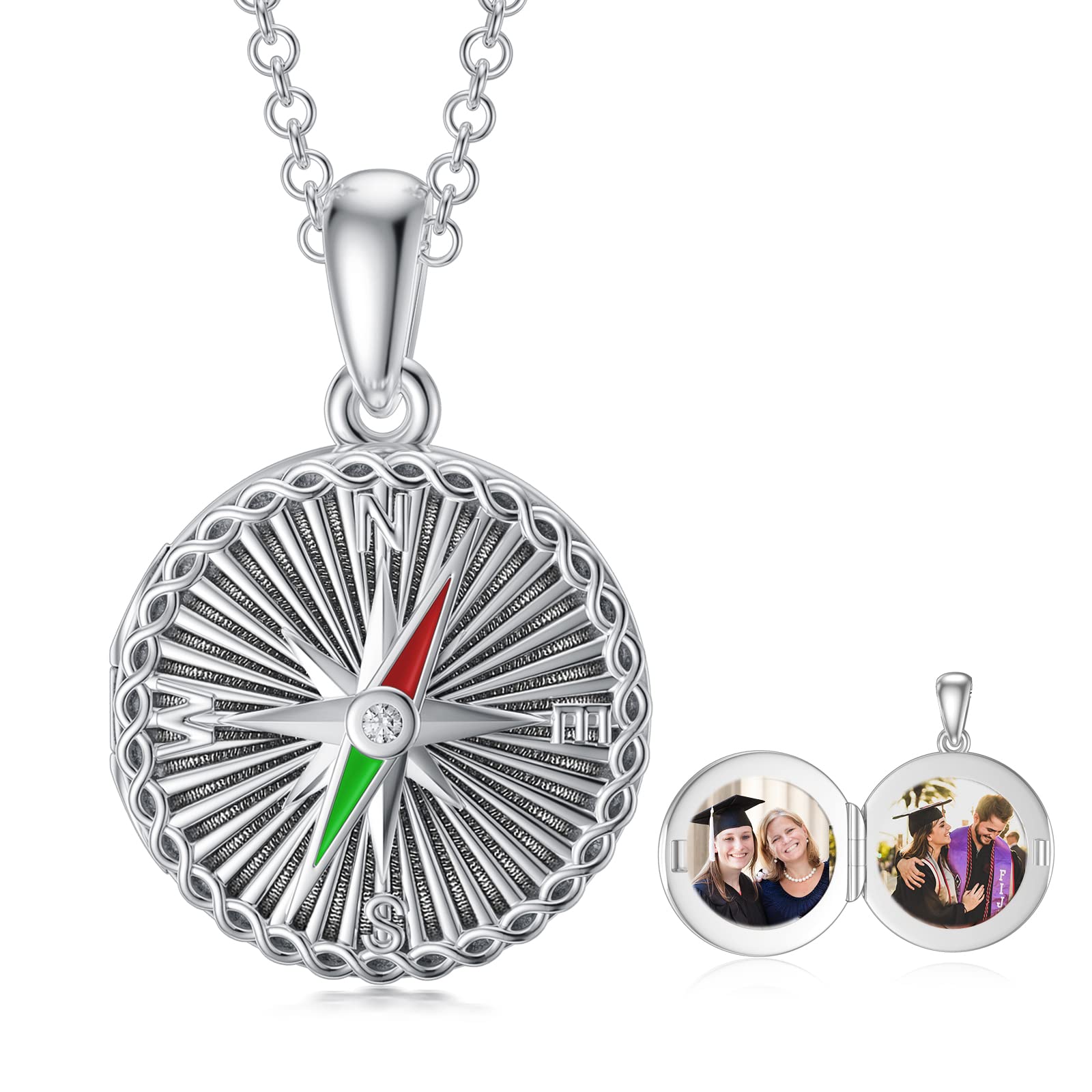 SOULMEET Graduation Gifts for Women - Class of 2023/2024/2025 Photo Locket Necklace with 2 Picture Compass & Nursing Pendant - Perfect for Nursing Students, Graduation Ceremony & Congratulation Gifts