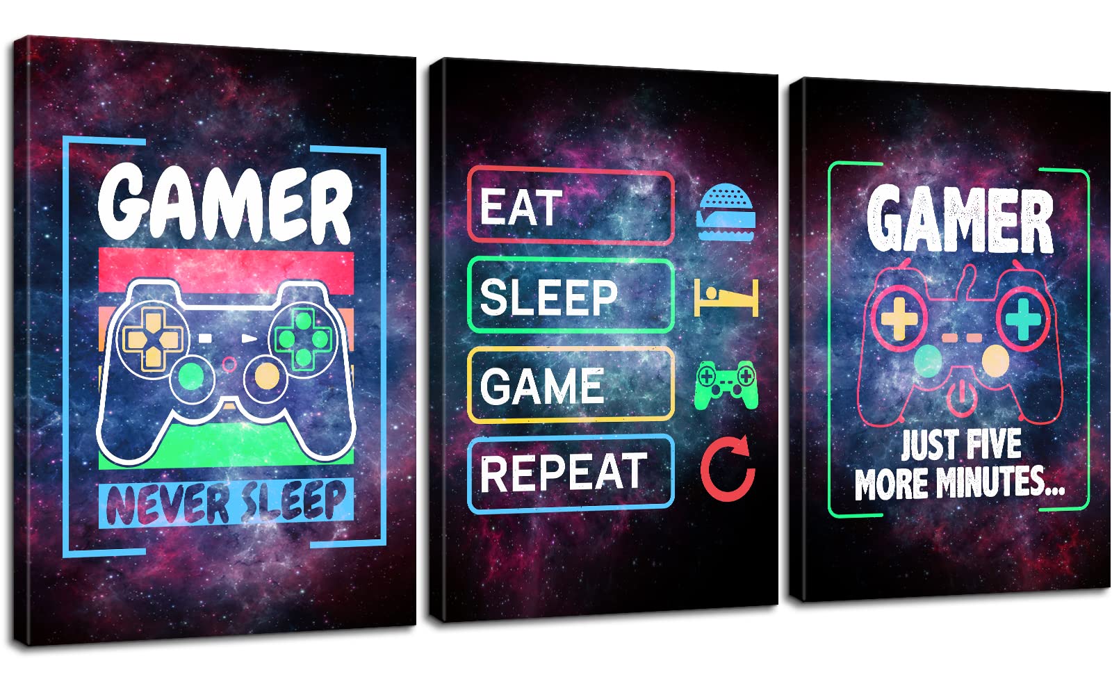 YOUHONG 3-Piece Modern Gaming Wall Art Set - Funny Video Game Posters for Boys Room Decor, Gamer Gifts & Kids Room Canvas Art (20''Wx28''H) - Perfect for Gaming Rooms, Man Caves & Teen Bedrooms