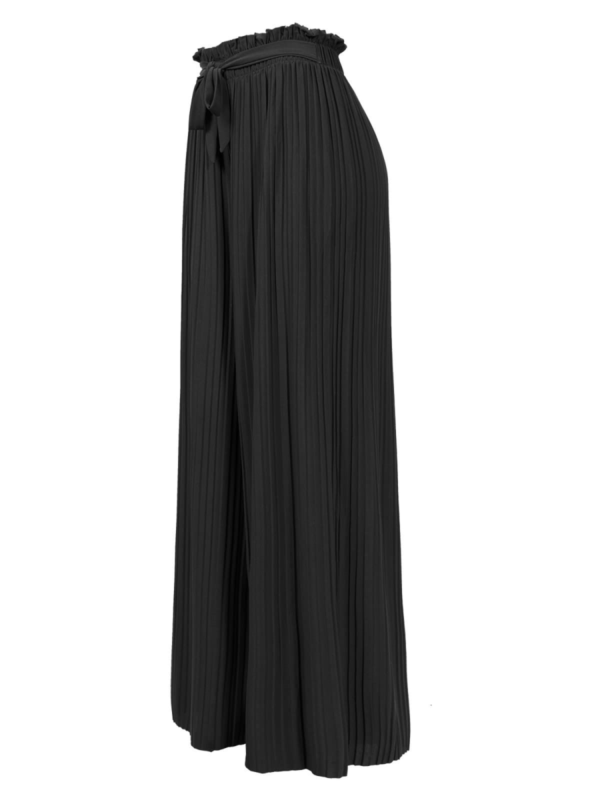 Olivia Women's Ribbon Tie Chiffon Wide Leg Palazzo Pants - Loose Pleated Flowy Trousers for Casual Wear, Office & Summer Outfits