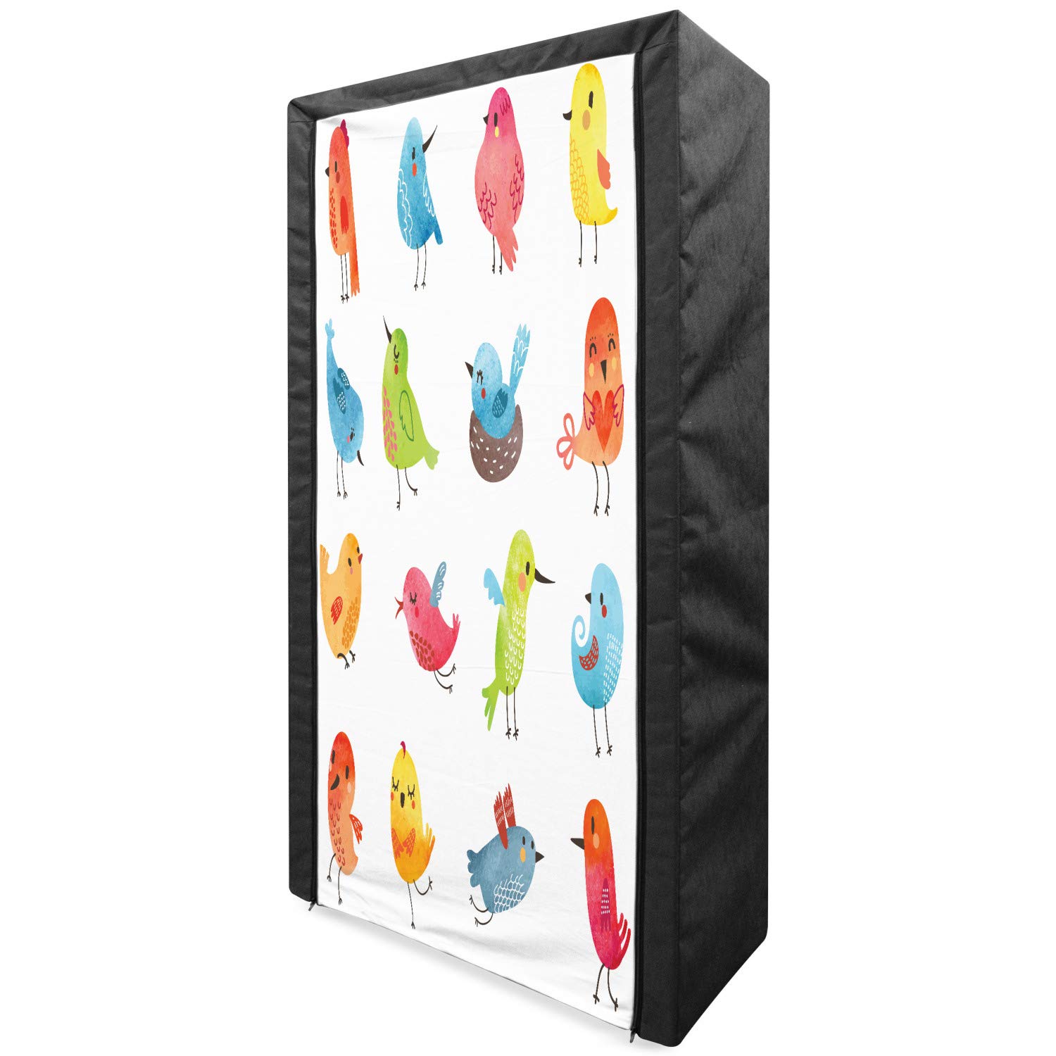 Ambesonne Portable Fabric Wardrobe with Colorful Birds Watercolor Design - 33.5