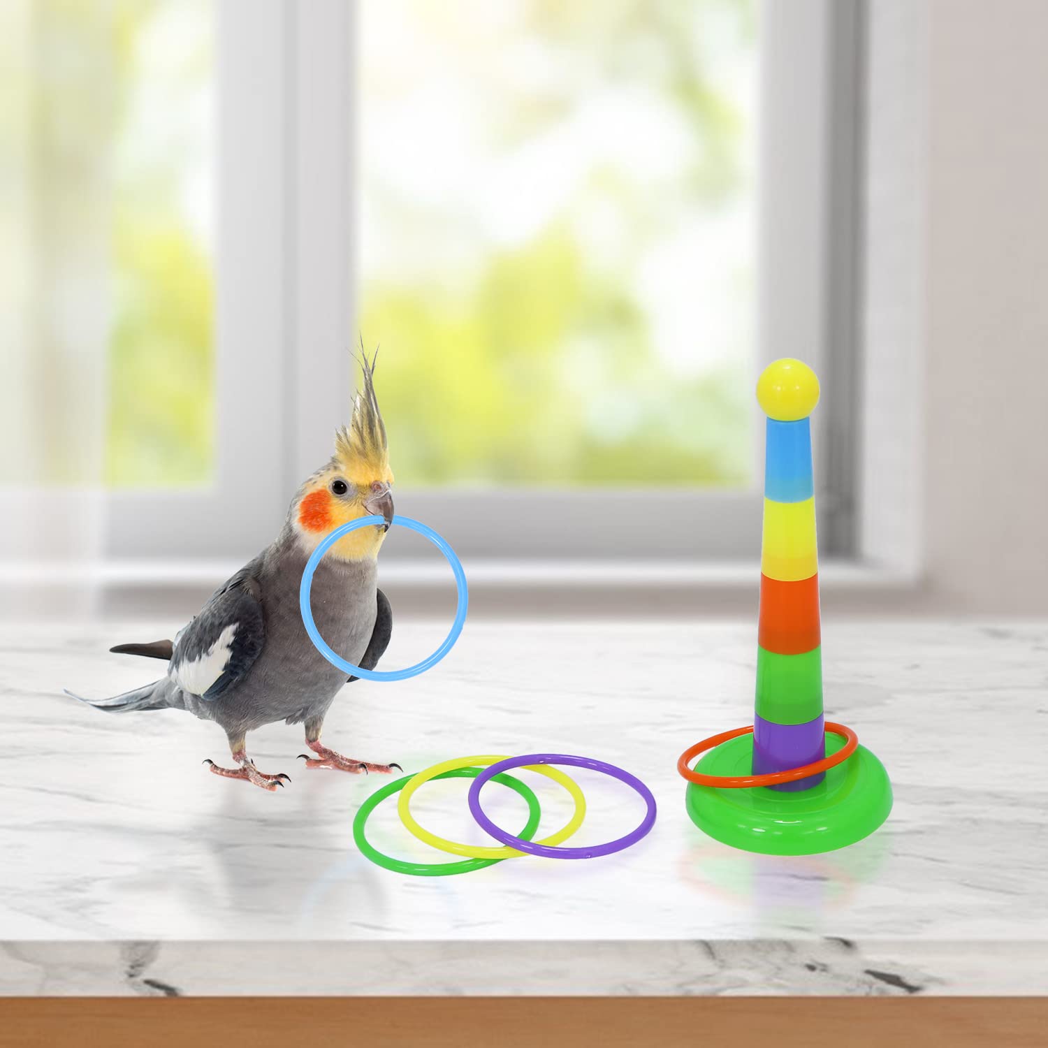 5 Pack Bird Toys for Parrots - Basketball, Mini Shopping Cart, Stacking Toys & Chewing Skates for Cockatiels, Conures, Quaker & Senegal Parrots | Interactive Play & Mental Stimulation for Pet Birds