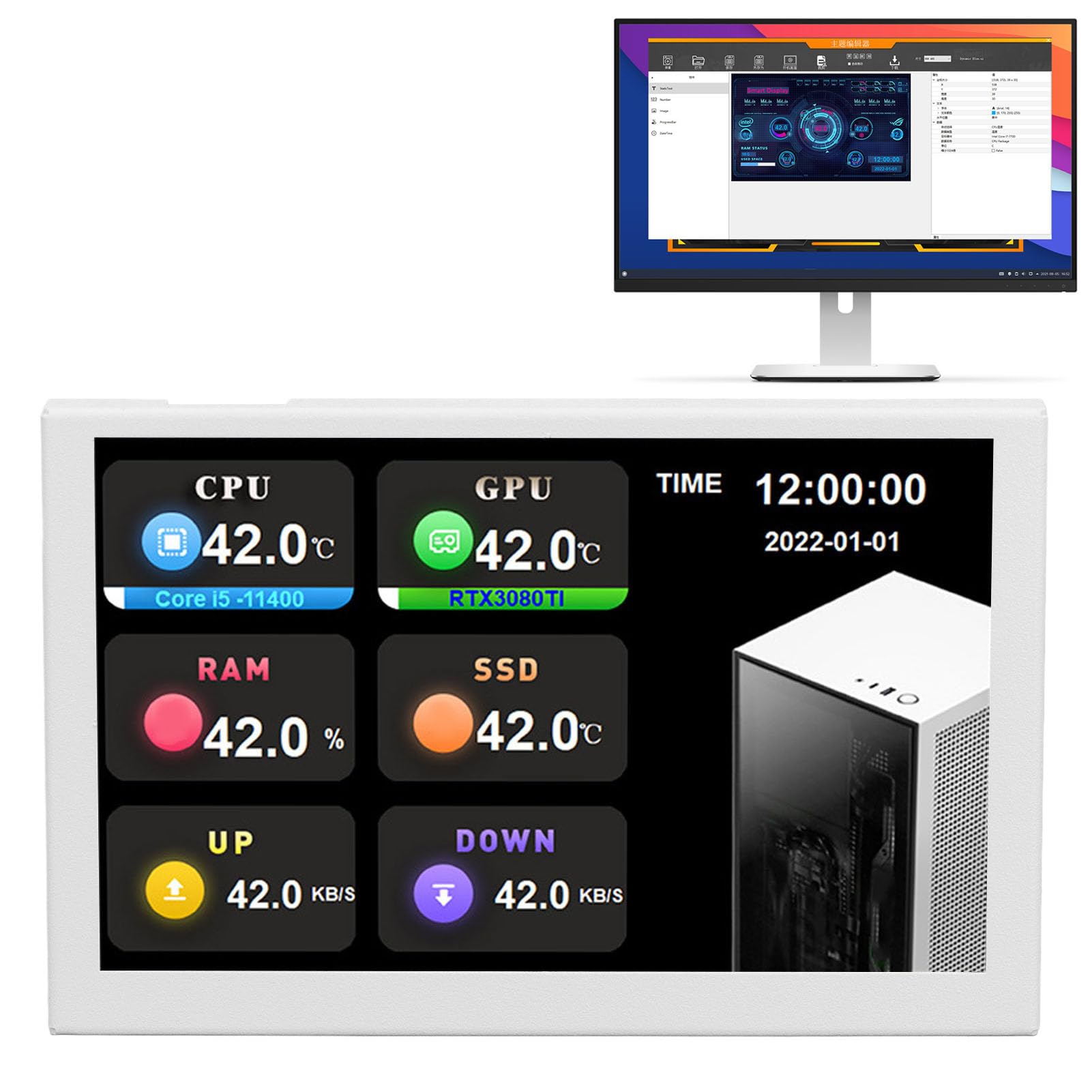 Fockety 5 Inch IPS USB Mini Screen - AIDA64 PC CPU RAM HDD Data Monitor with 800x480 Resolution | Real-Time Computer Temperature Display & Sensor Panel | Perfect Secondary Screen for PC Case & Gaming Setup Monitoring