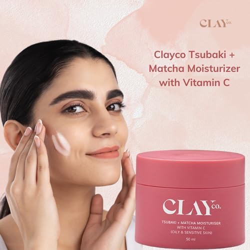 CLAYCO. Tsubaki + Matcha Vitamin C Face Moisturizer 50ml - Oil Control & Hydration for Oily & Sensitive Skin | Lightweight Daily Face Cream for Acne-Prone Skin | Perfect for Morning Skincare Routine & Makeup Prep