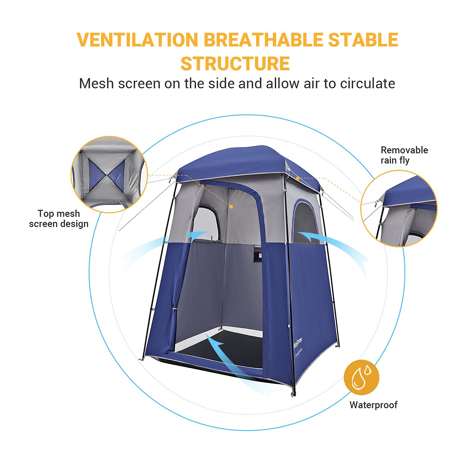 KingCamp Outdoor Shower Tent - Portable Camping Dressing Room & Shelter with Foldable Kitchen Table & Storage Organizer | Perfect for Camping, Beach, RV Trips & Outdoor Adventures