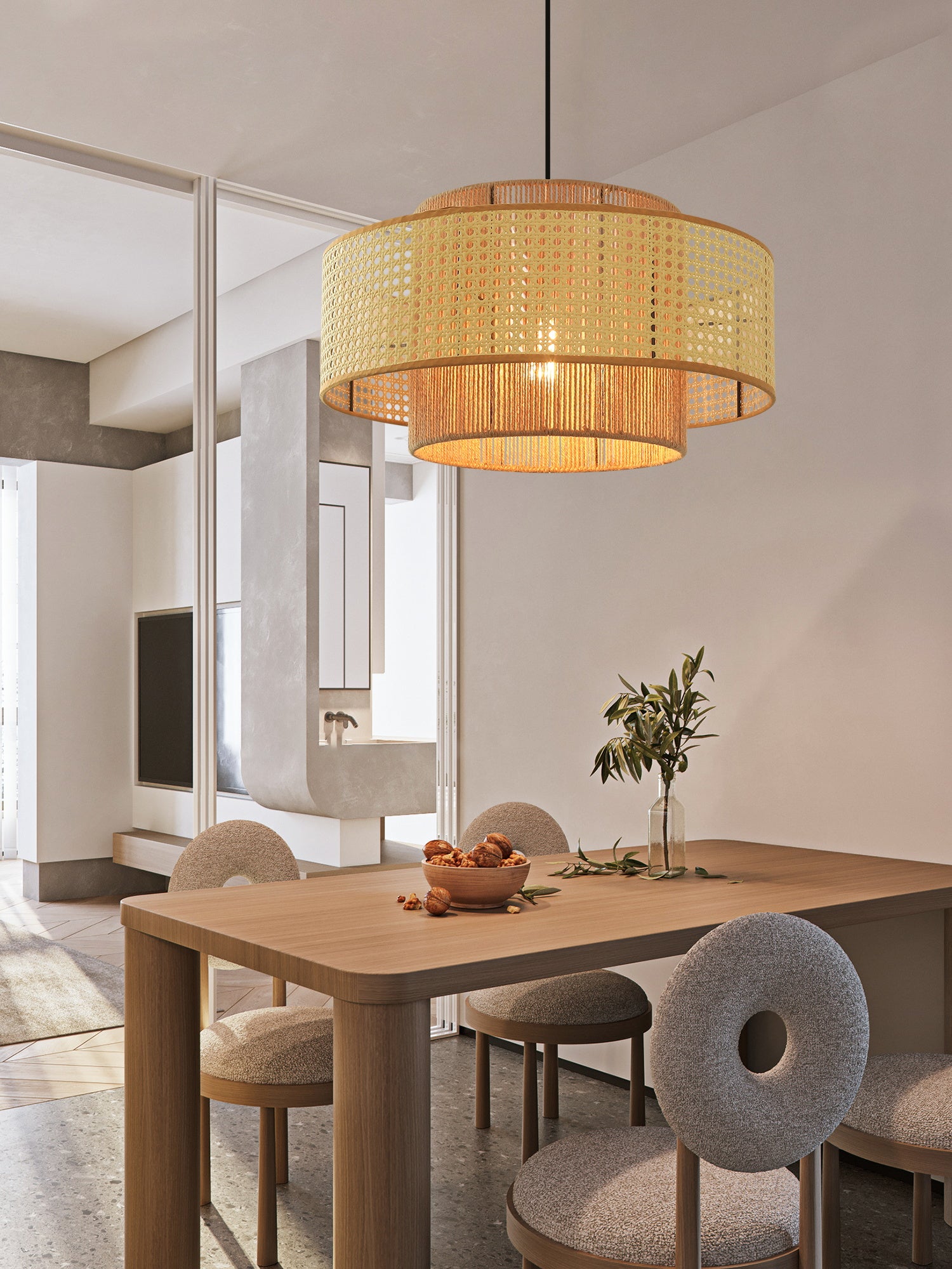 Modern Concentric Pendant Light Fixture - Sleek Minimalist Design for Kitchen Island, Dining Room & Bedroom Lighting - Dimmable LED Hanging Lamp for Home Decor