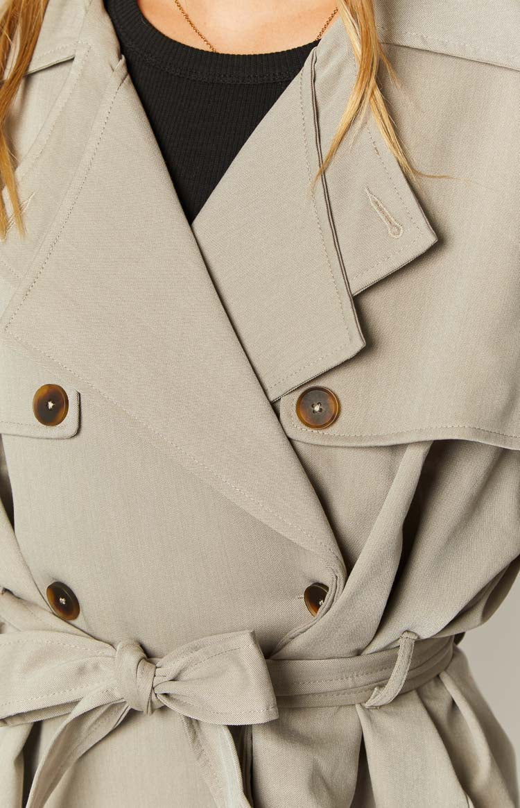 Azura Grey Cropped Trench Coat for Women - Stylish Water-Resistant Lightweight Jacket for Spring & Fall - Perfect for Office, Travel and Casual Outfits