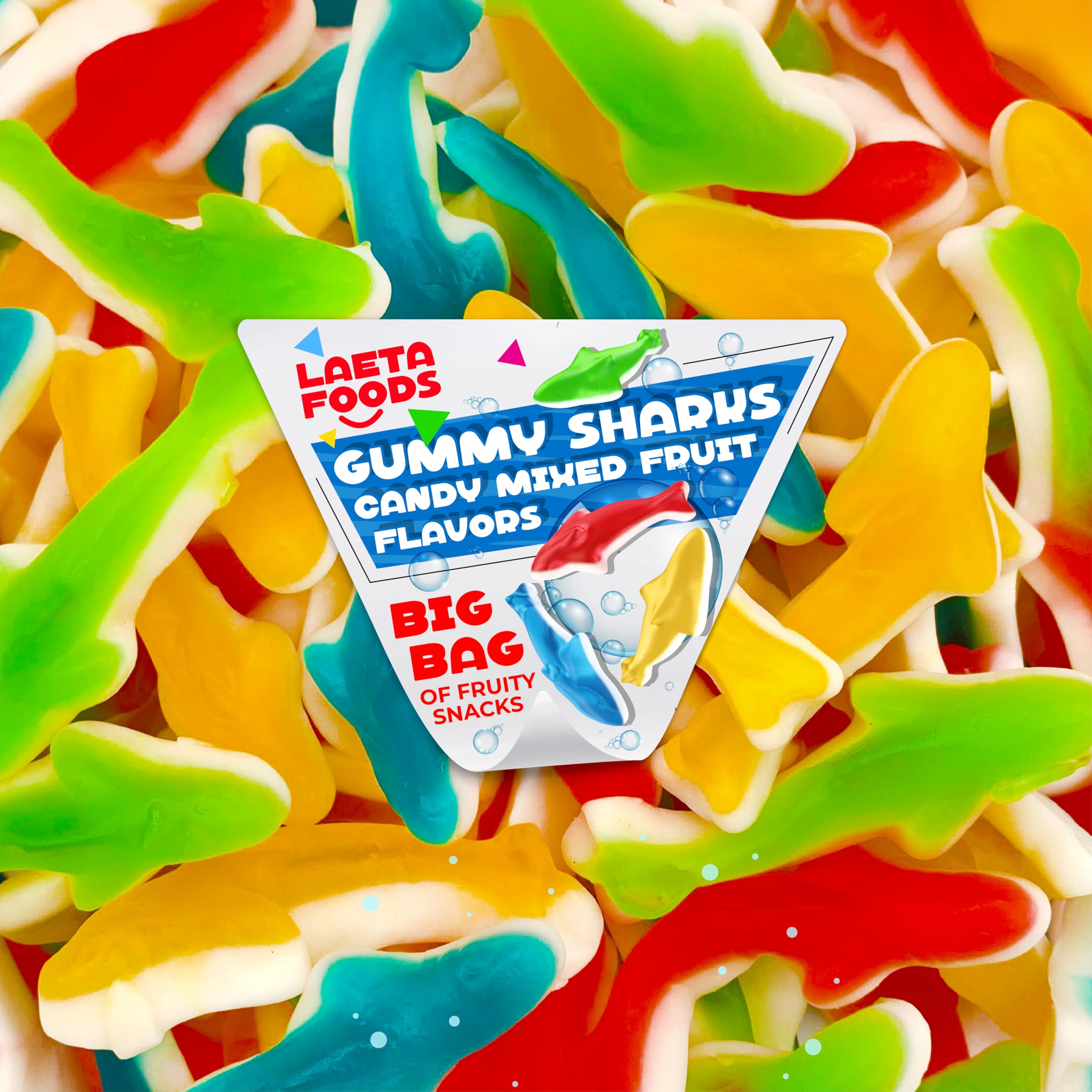 Delicious Gummy Sharks Candy - Assorted Fruit Flavors, 2 Pound Bulk Bag | Perfect for Parties, Movie Nights & Snacking