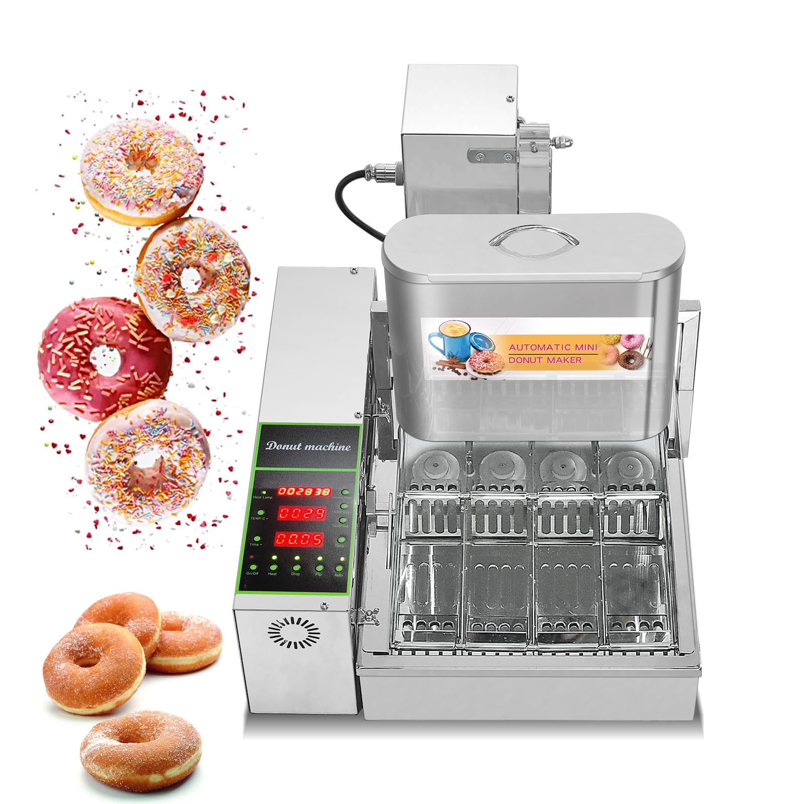 Kolice 1750pcs/Hour Mini 4-Row Commercial Donut Maker Machine - Automatic Doughnut Frying Equipment for Bakery, Cafe & Food Business - Perfect for Breakfast, Snacks & Catering Events