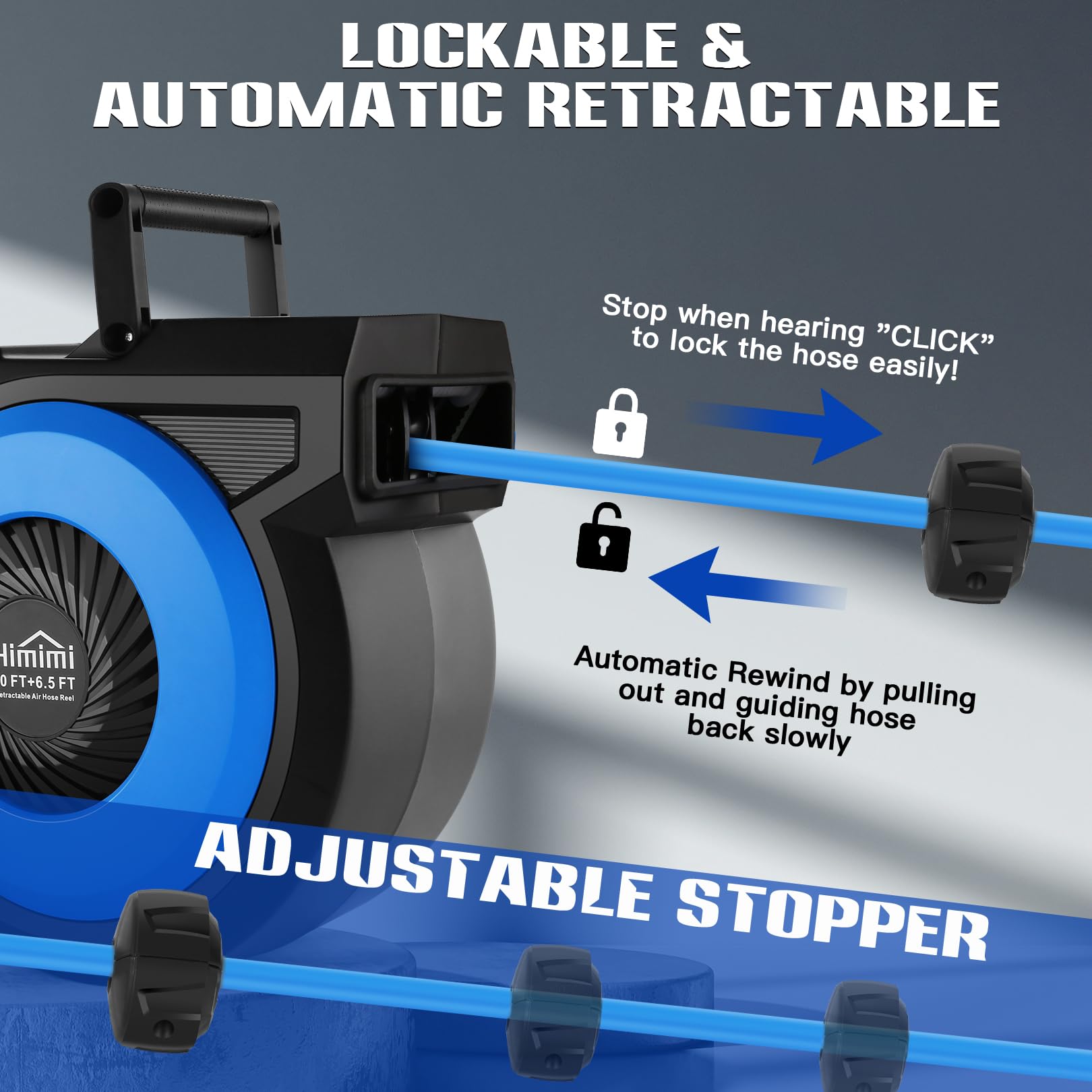 80FT + 6.5FT Retractable Air Hose Reel with Automatic Rewind | Wall Mount Pneumatic Hose for Garage & Workshop | 3/8
