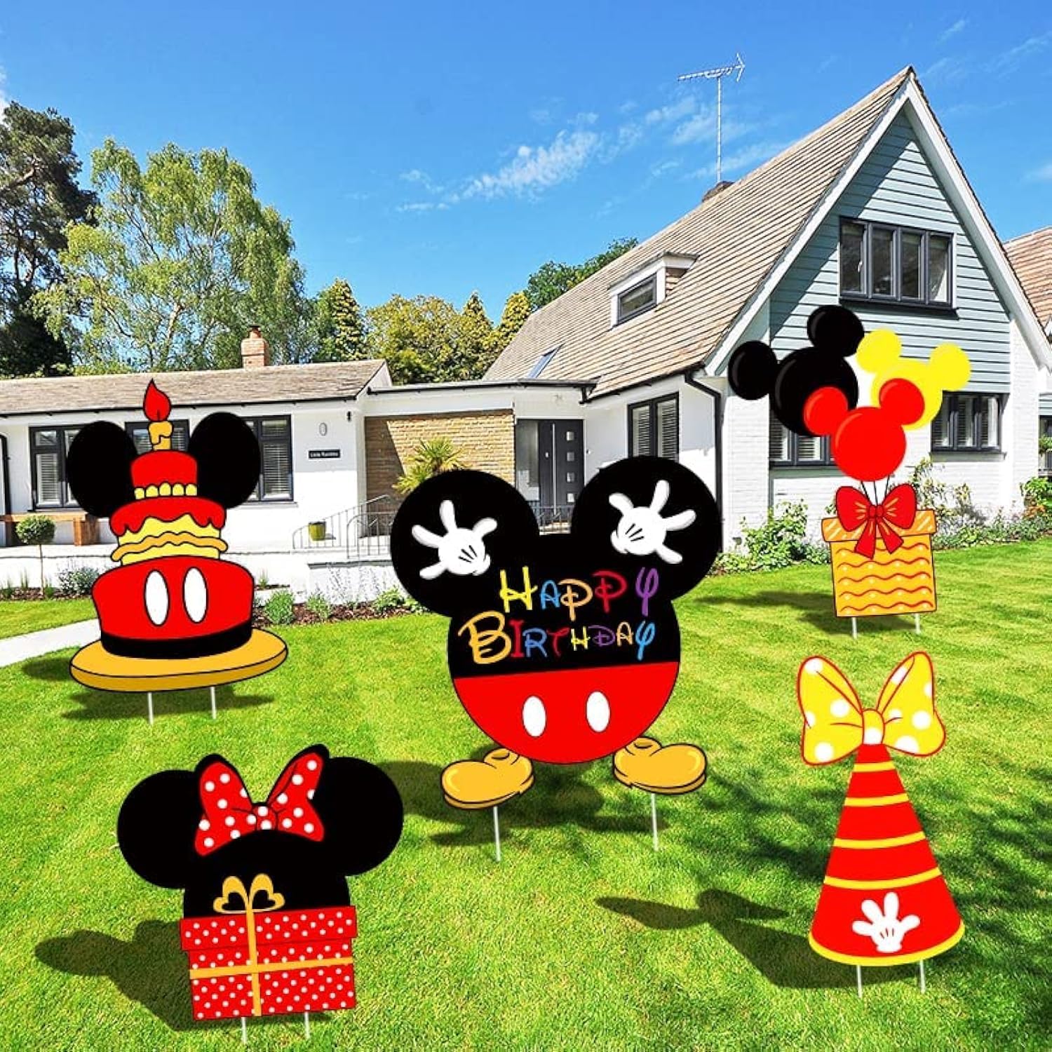 5Pcs Mickey Mouse Birthday Party Supplies - Large Cartoon Mickey Yard Lawn Signs for Kids Birthday Decorations | Perfect for Outdoor Birthday Parties, Disney Themed Events & Backyard Celebrations