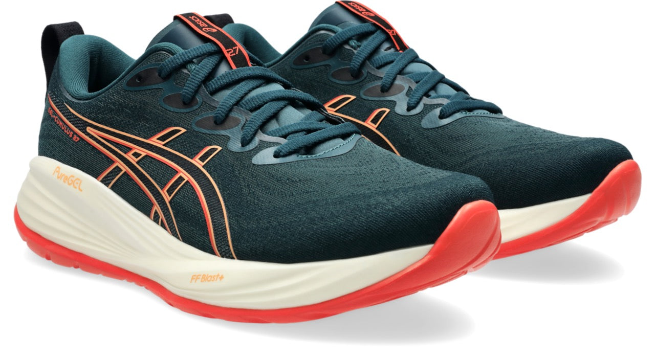 ASICS Men's GEL-Cumulus 27 Running Shoes - Saxon Green/Coral Reef - Lightweight Cushioned Sneakers for Jogging, Gym Workouts & Daily Wear