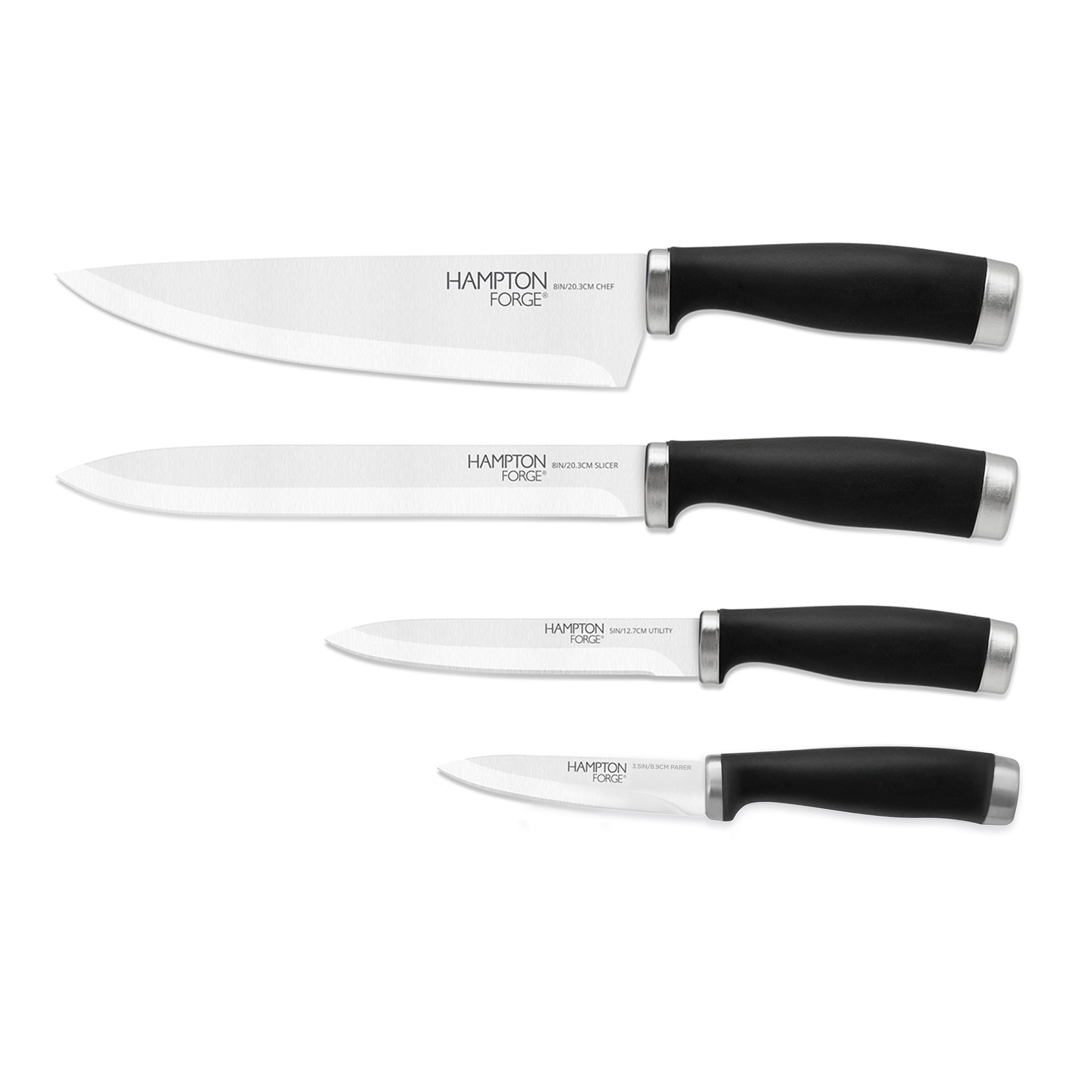 Premium 4-Piece Soft Grip Cutlery Set - Black Stainless Steel Knife Fork Spoon Set for Kitchen, Dining, Camping & Travel - Ergonomic Comfort Grip Utensils