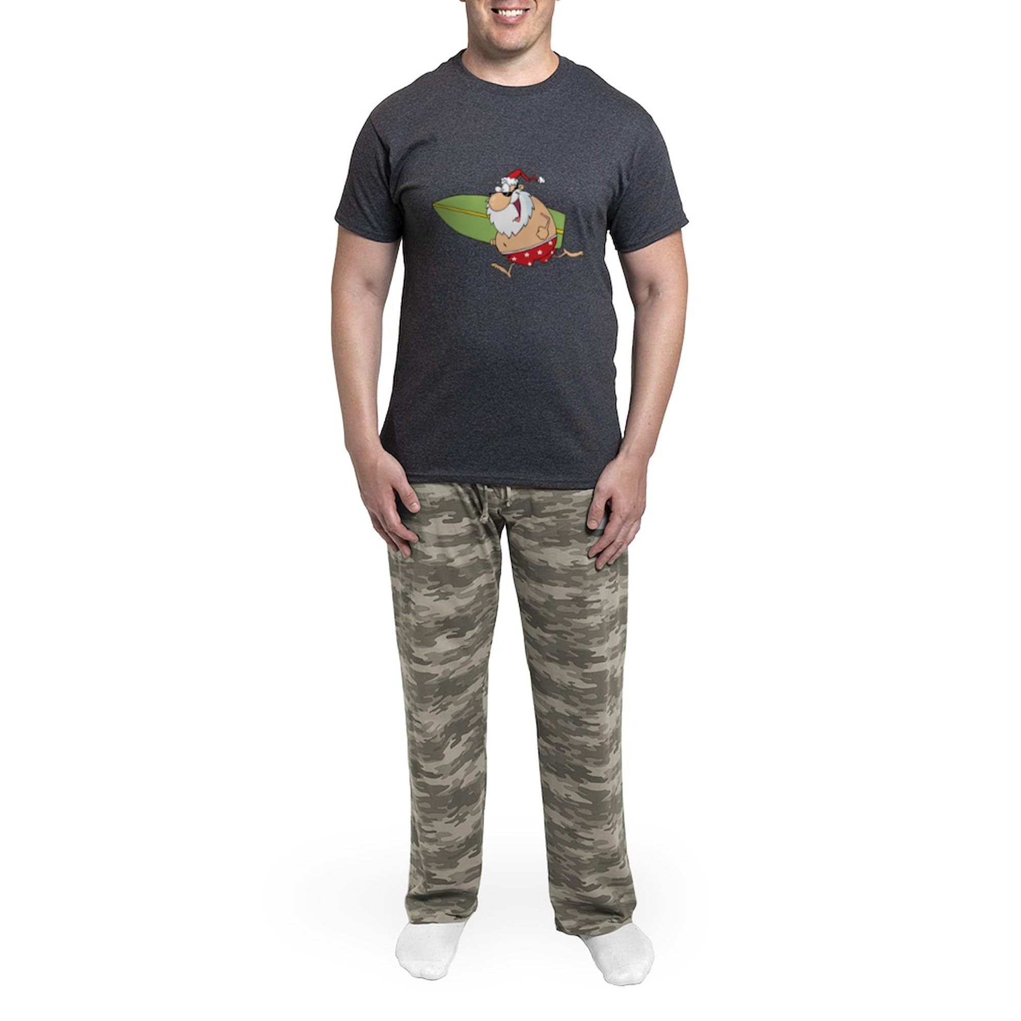 Surfing Santa Men's Charcoal Pajamas - Soft & Comfortable Novelty Sleepwear for Christmas - Perfect Gift for Surfers & Beach Lovers