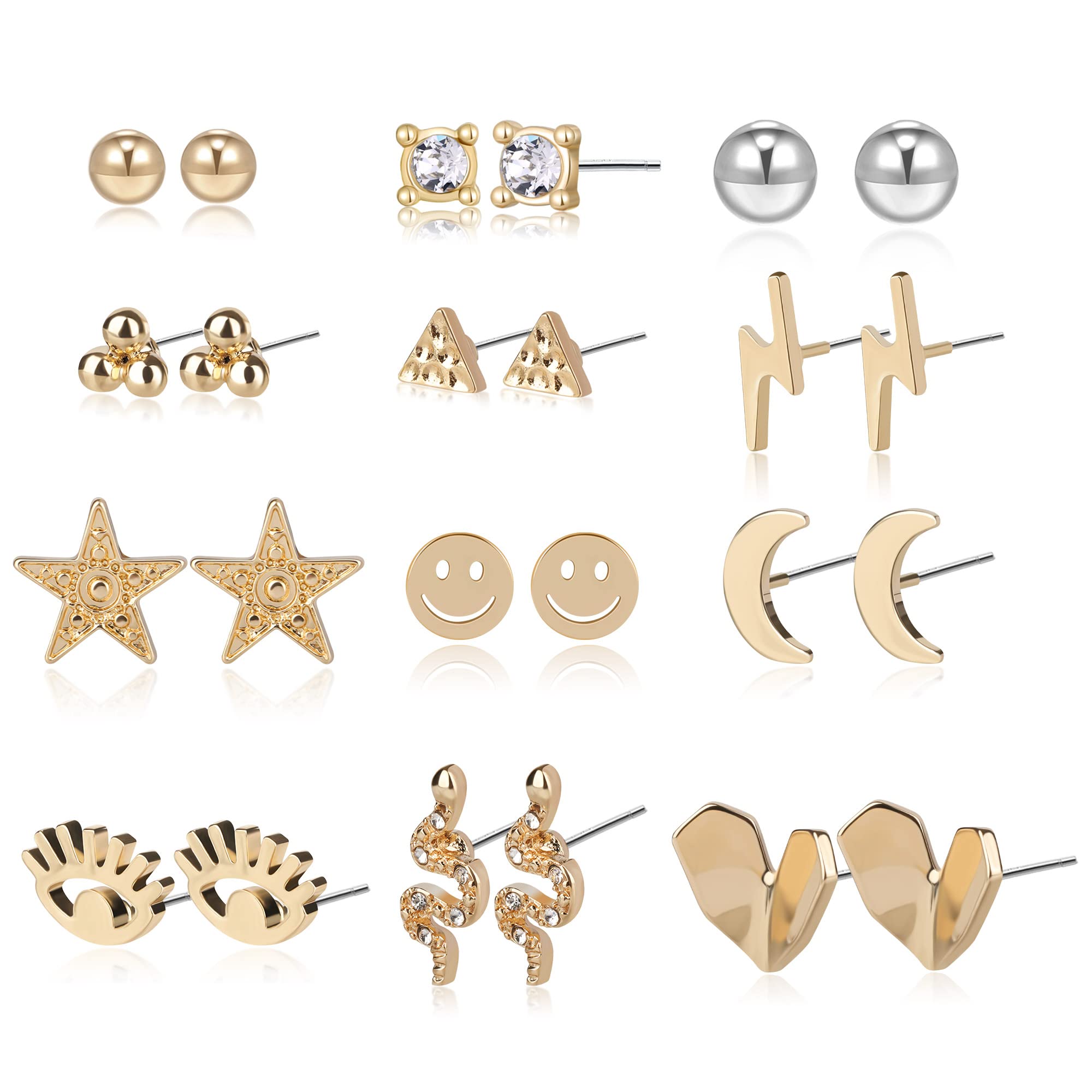 14K Gold Plated Small Stud Earrings Set - Hypoallergenic Rhinestone Jewelry for Women & Teen Girls | Dainty Everyday Earrings for Work, Dating & Gifts