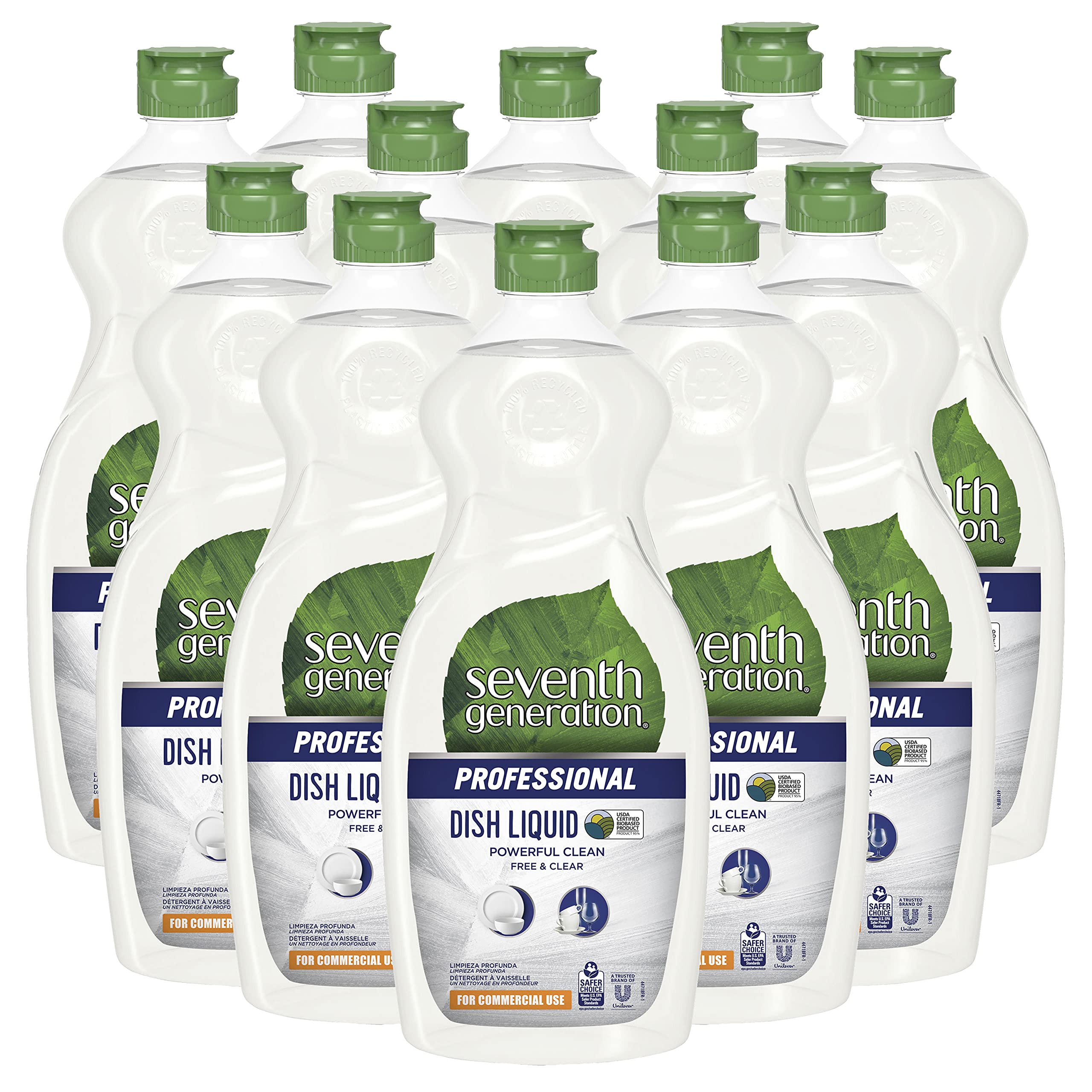 Seventh Generation Professional Free & Clear Dish Soap - Hypoallergenic, Unscented Dishwashing Liquid for Sensitive Skin - 25 fl oz (12 Pack) - Ideal for Commercial Kitchens, Restaurants & Eco-Conscious Homes