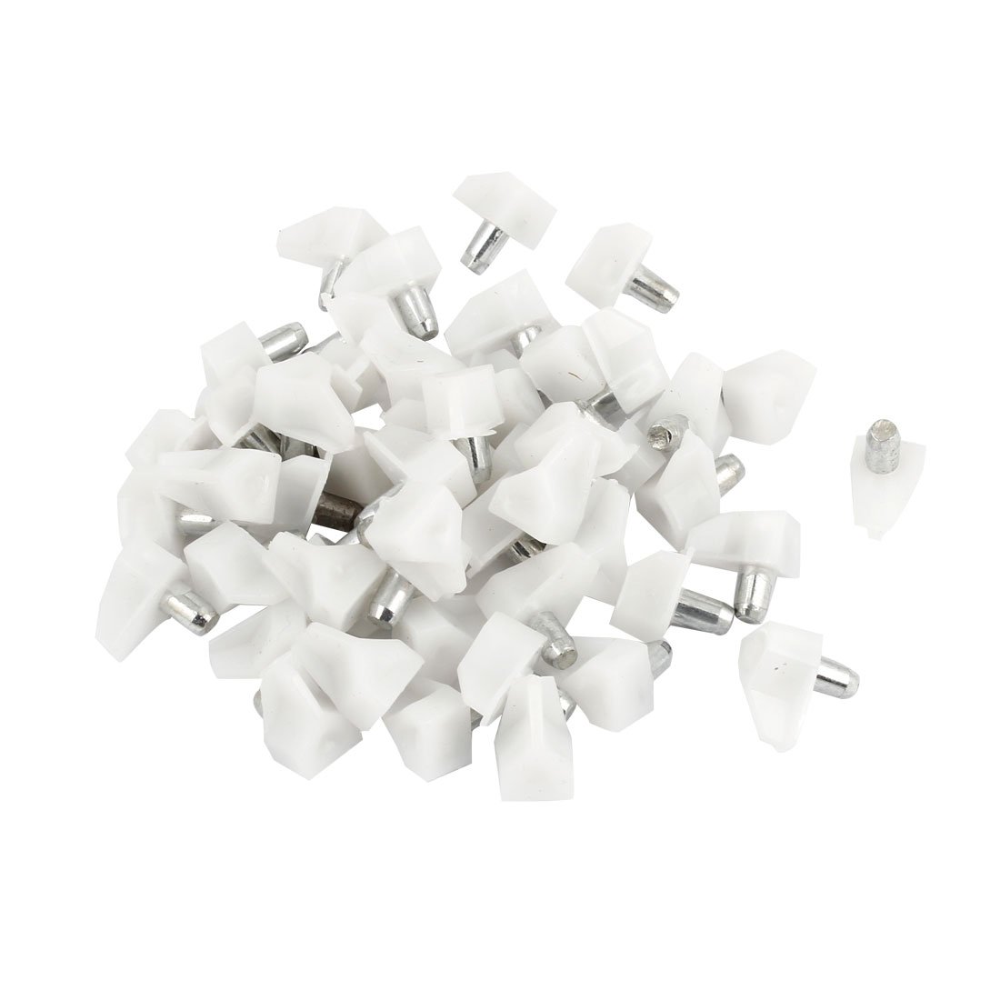 50Pcs Silver Tone White Furniture Shelf Support Pins - Glass & Plastic Cabinet Shelf Brackets for Kitchen, Bathroom, Closet Organization