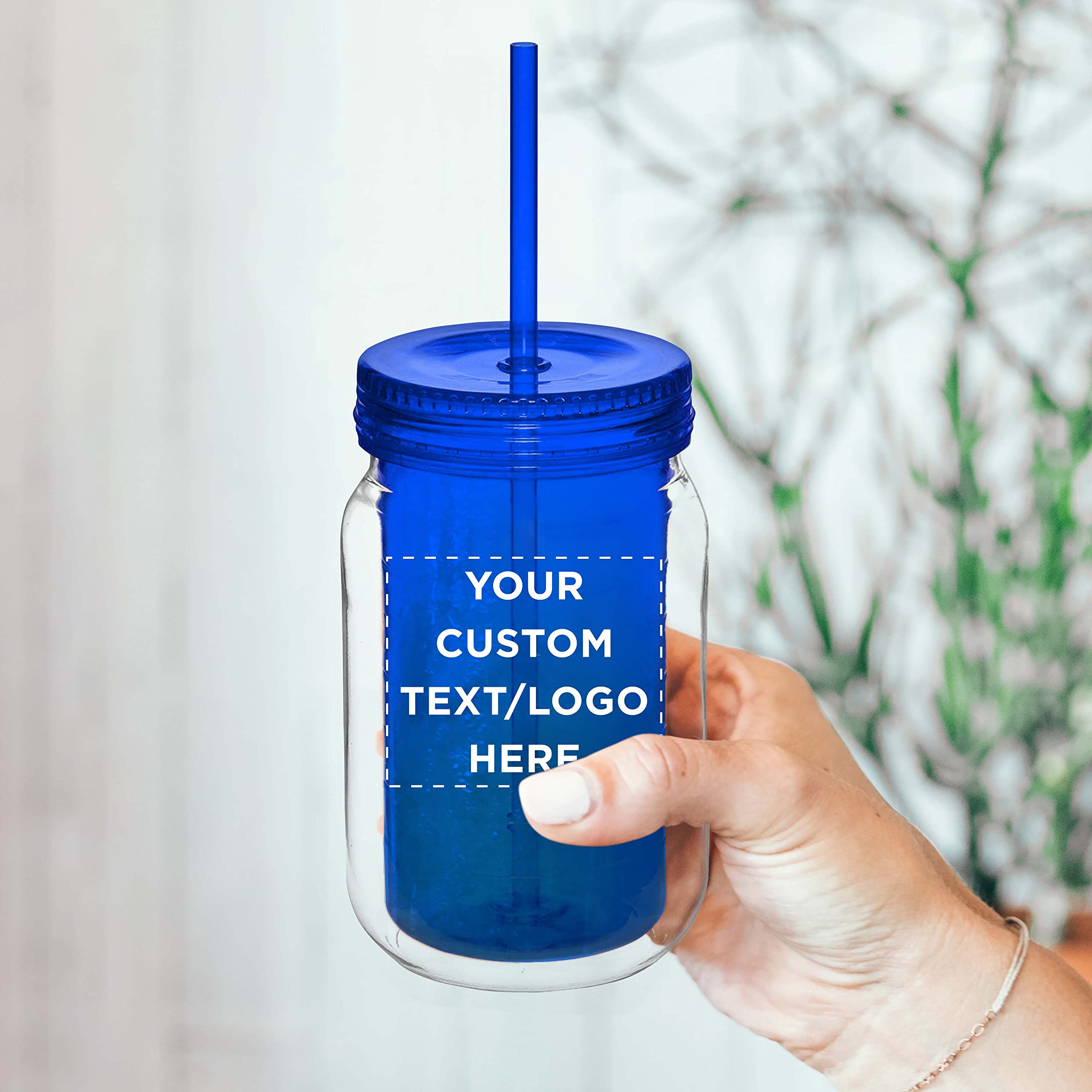 Custom 18 oz Acrylic Tumblers with Straw - Bulk Pack of 50 Personalized Drink Cups - Great for Smoothies, Iced Coffee, Soda & Beverages - Reusable Party Cups for Restaurants, Cafes, Events & Home Use - Blue