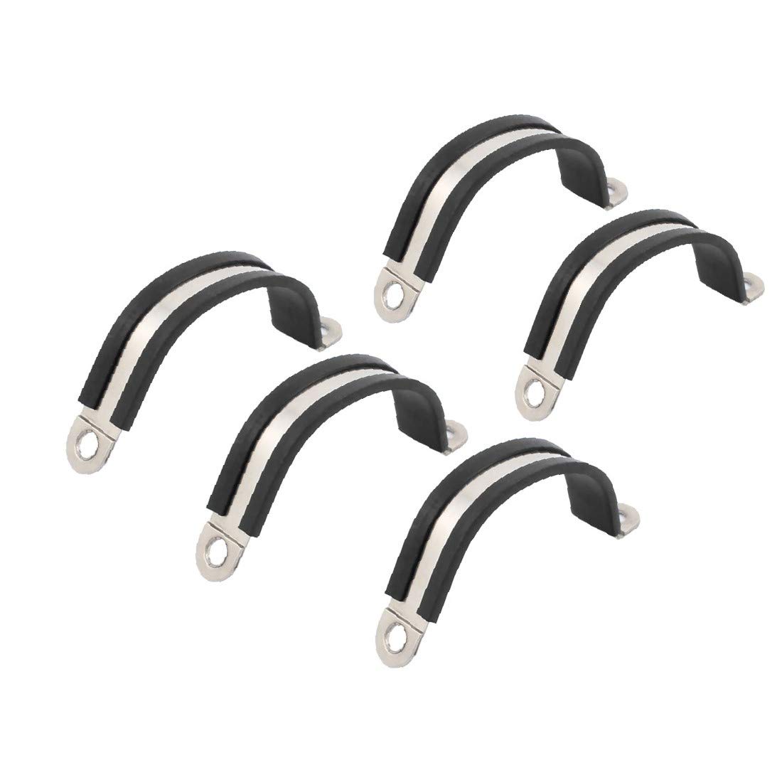X-DREE 5Pcs 28mm Rubber Lined R-Shaped Stainless Steel Pipe Clamps - Heavy Duty Cable Clips for Plumbing, Electrical Wiring & Automotive Use