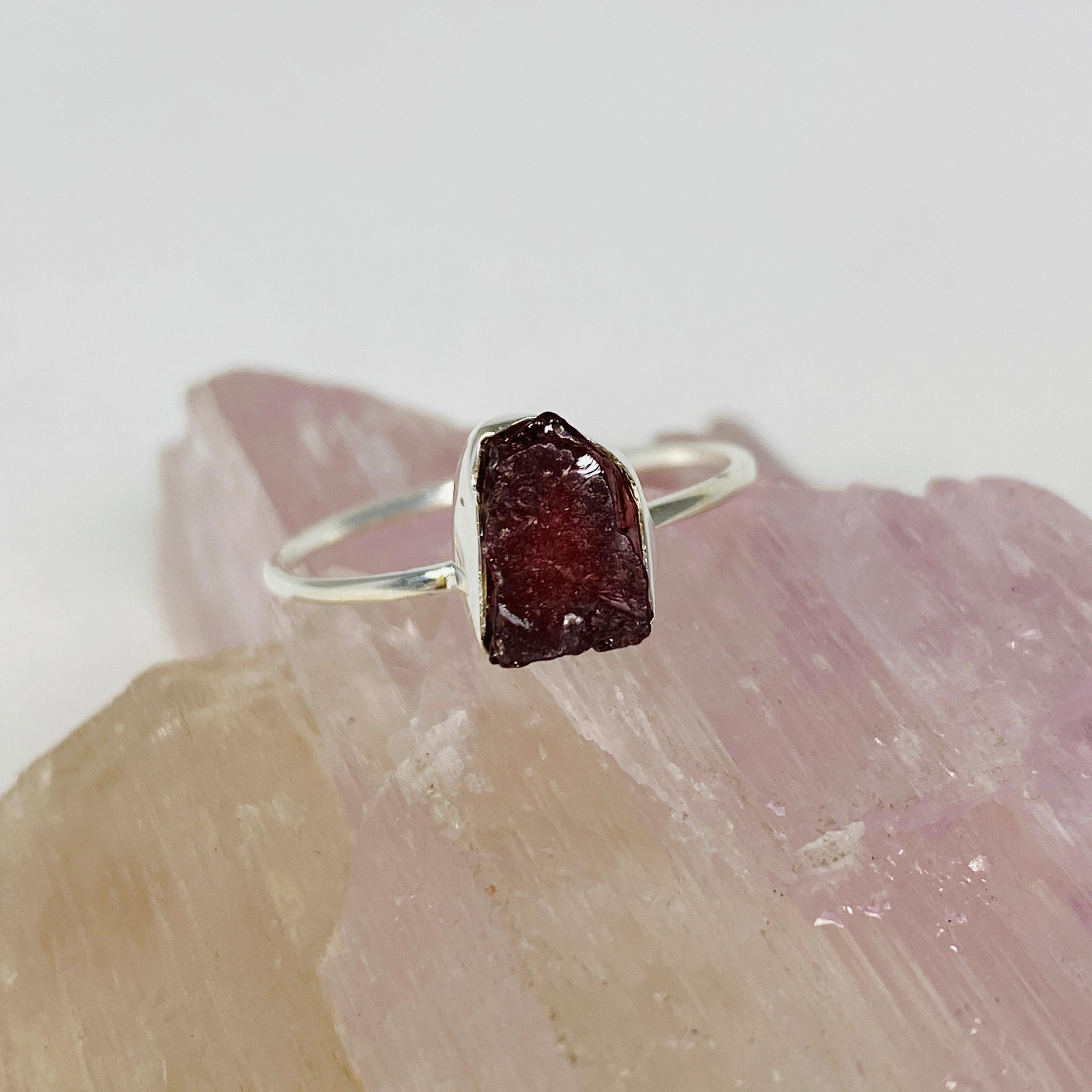 Natural Garnet Raw Crystal Ring for Women - Handmade Fine Band Jewelry R3701 GA - Perfect for Everyday Wear, Gift Giving & Boho Fashion