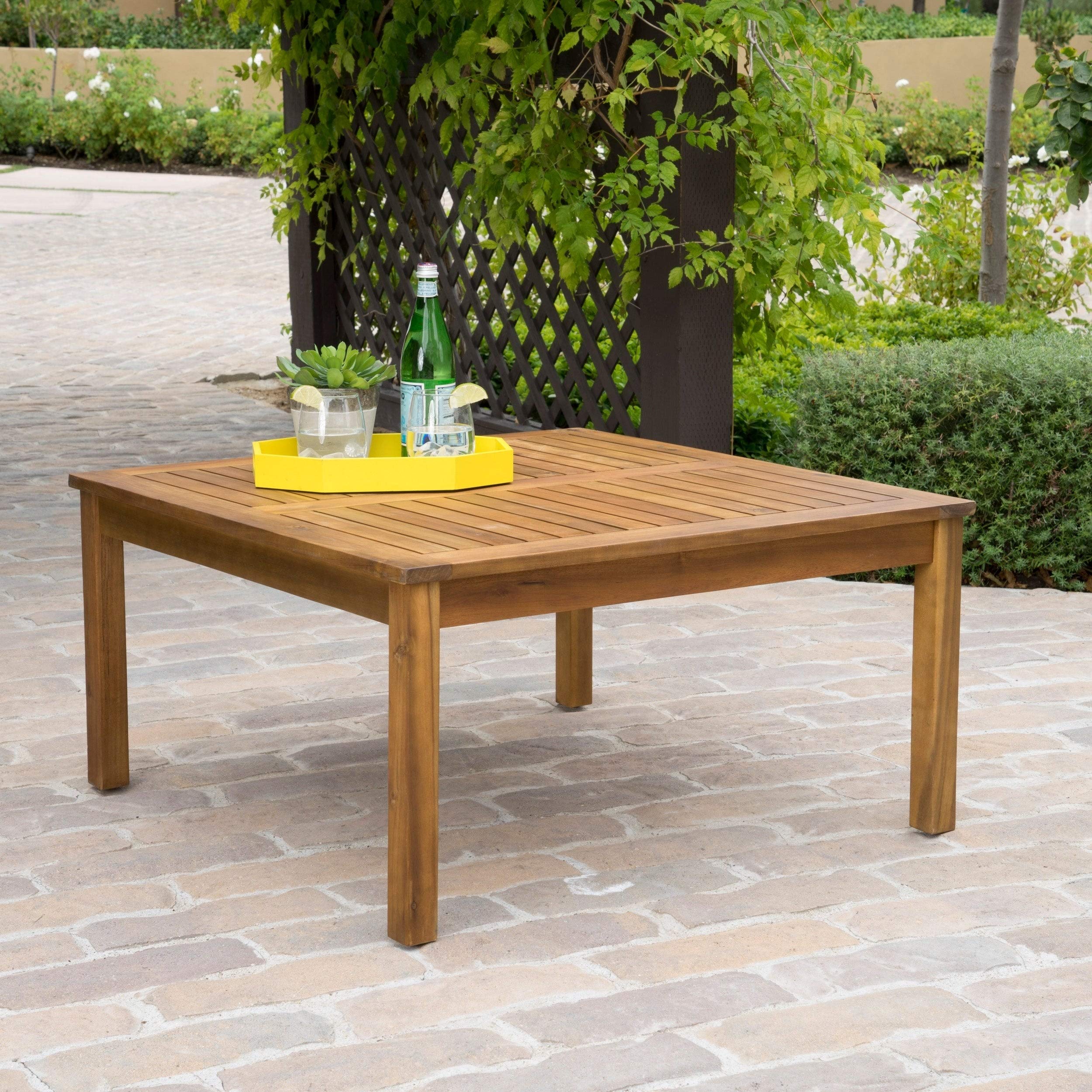 Acacia Wood Outdoor Coffee Table - Square Brown Weather-Resistant Patio Furniture for Garden, Deck, and Poolside Use