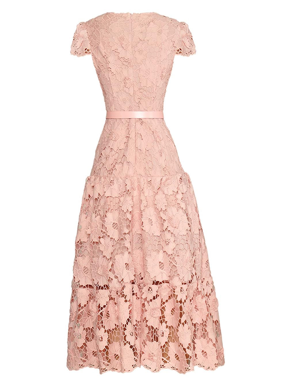 Elegant Women's Crewneck Hollow Out Lace Dress with Water-Soluble Floral Details - Perfect for Cocktail Parties, Evening Events & Special Occasions