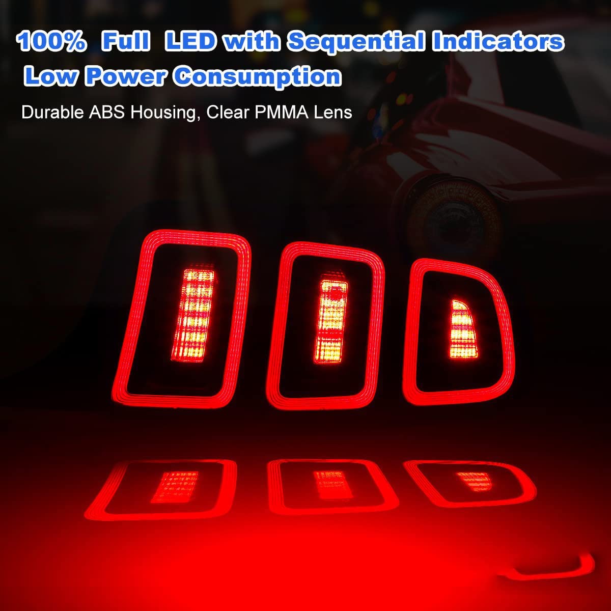 2010-2014 Ford Mustang LED Tail Lights Assembly - Glossy Black/Clear Lens with Amber Sequential Turn Signals, DRL & Reverse Lights | Perfect for Night Driving & Car Customization