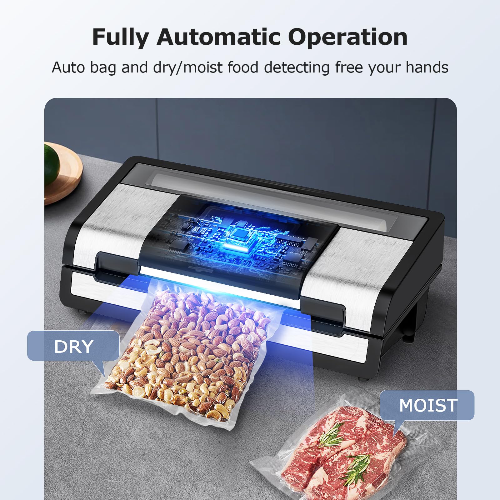 FRESKO Smart Vacuum Sealer Pro - Automatic Food Sealer Machine for Freshness Preservation | Dry & Moist Food Detection | Built-in Cutter & Roll Bags | Ideal for Meal Prep, Sous Vide, Freezer Storage & Leftover Saving