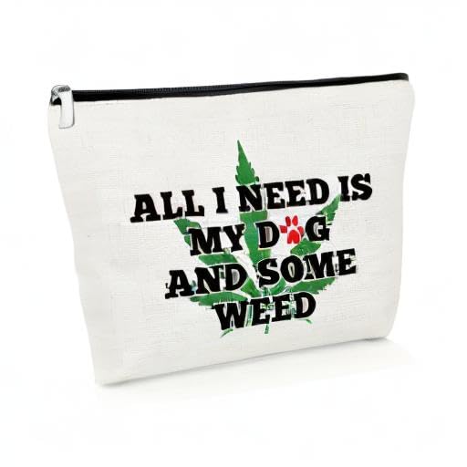 Funny Dog Lovers Gifts for Women - Weed Leaves Design Makeup Bag, Perfect for Dog Moms, Pet Owners, Sisters & Friends - Ideal for Christmas, Birthday, Travel & Daily Use