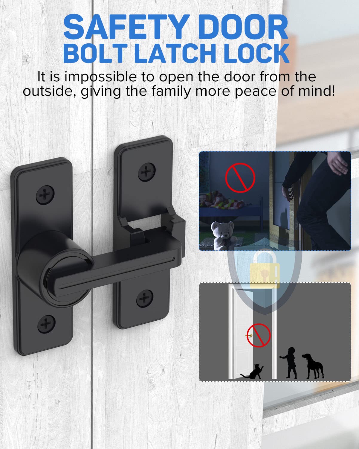 Heavy Duty Zinc Alloy Barn Door Lock - 3.8mm Flip Latch Safety Bolt for Sliding & Swing Doors - Secure Shed, Garage, Yard & Bathroom - Matt Black (2 Pack) - Ideal for Home Security & Privacy Protection