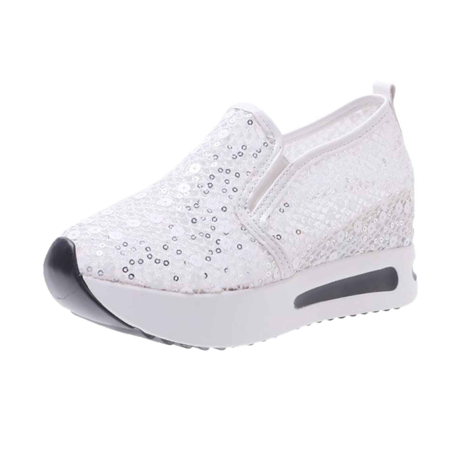 Women's Fashion Sneakers - Leather Wedge Sneakers for Spring, Casual Mesh Walking Shoes with Lace & Crystal Details, Non-Slip Sport Loafers | Perfect for Work, Travel & Everyday Wear