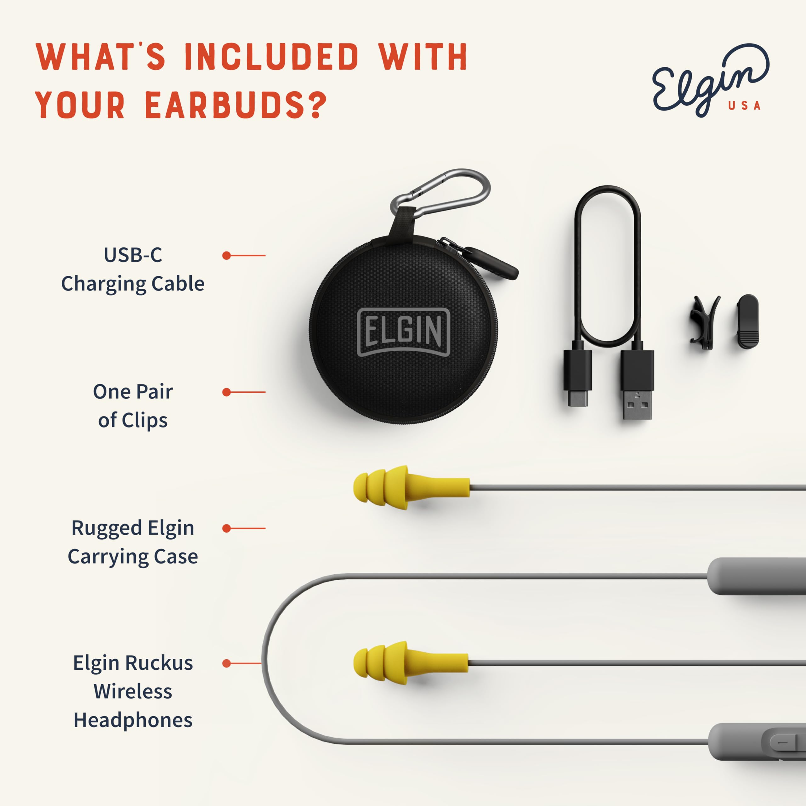 Elgin Ruckus Wireless Bluetooth Earplug Headphones - 25dB NRR Noise Canceling Earbuds with Mic, 12H Battery Life, IP65 Sweatproof & OSHA Hearing Safety Compliant - Perfect for Construction, Gym, and Outdoor Activities