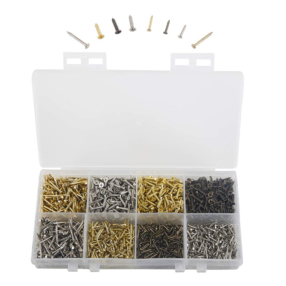1600pcs Small Wooden Nails & Self-Tapping Screws Combo Kit - 8 Types of Iron Nails & Head Screws for DIY Hardware Installation | Perfect for Woodworking, Furniture Assembly & Home Repair Projects
