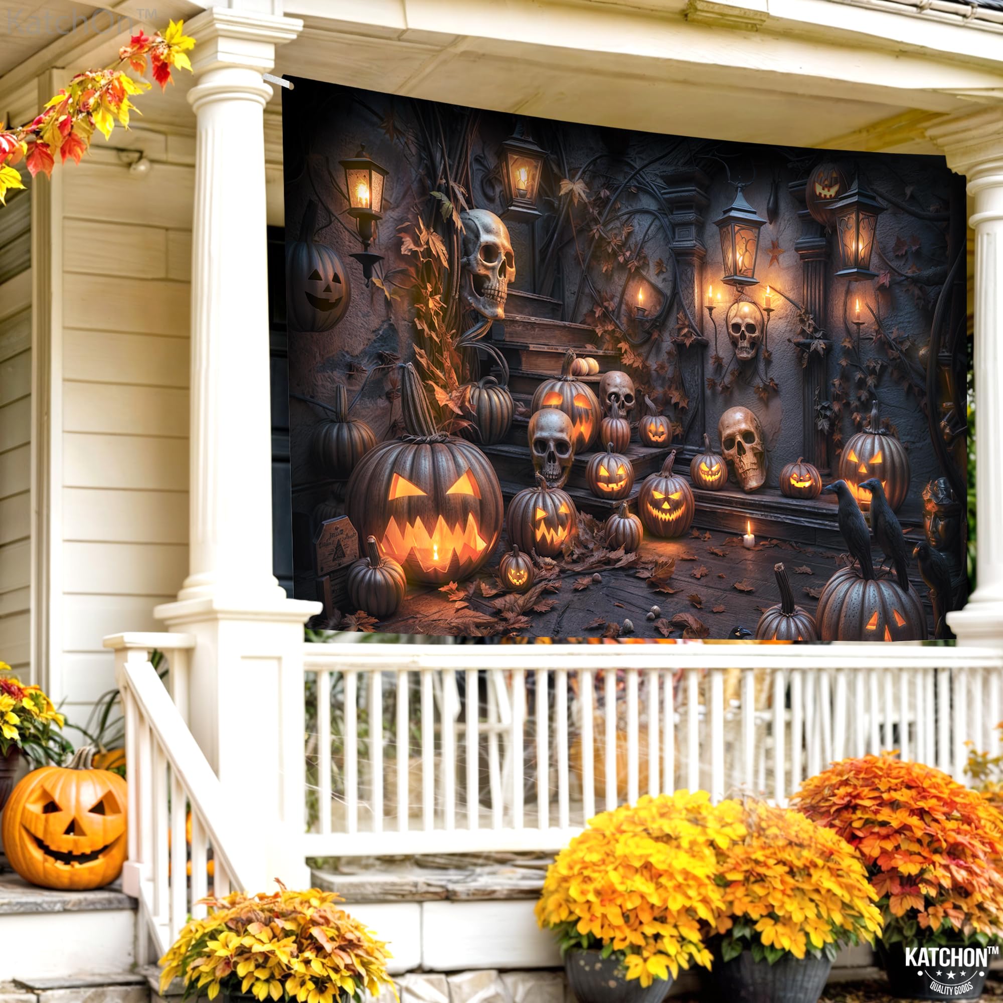 KatchOn Extra Large Halloween Backdrop 72x44 Inch - Spooky Party Decor, Pumpkin Photo Booth Background for Halloween Celebrations & Themed Events