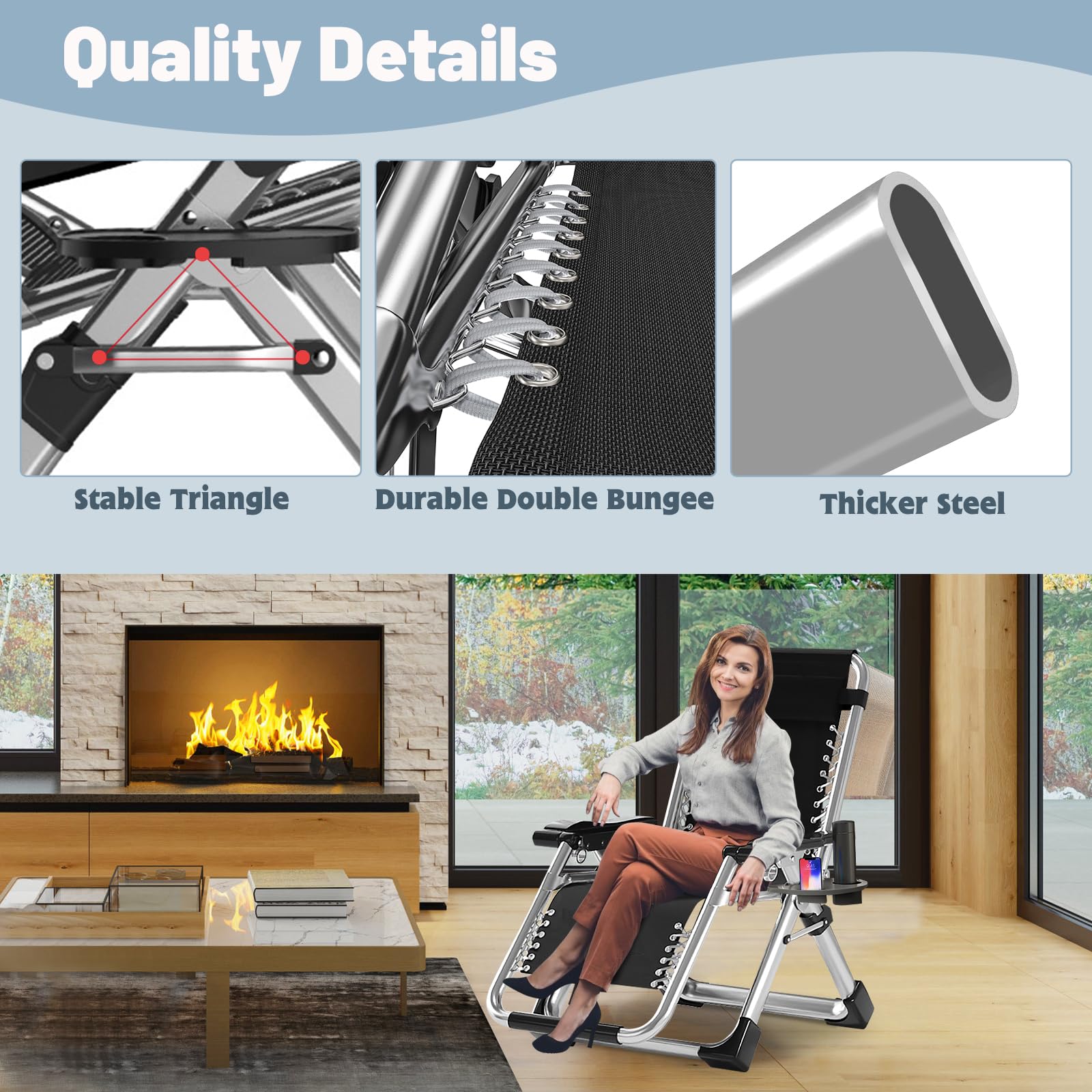 Slsy Zero Gravity Reclining Lounge Chair with Removable Cushion & Side Tray - Adjustable Patio Recliner for Indoor/Outdoor Use - Perfect for Backyard, Poolside, Camping & Relaxation