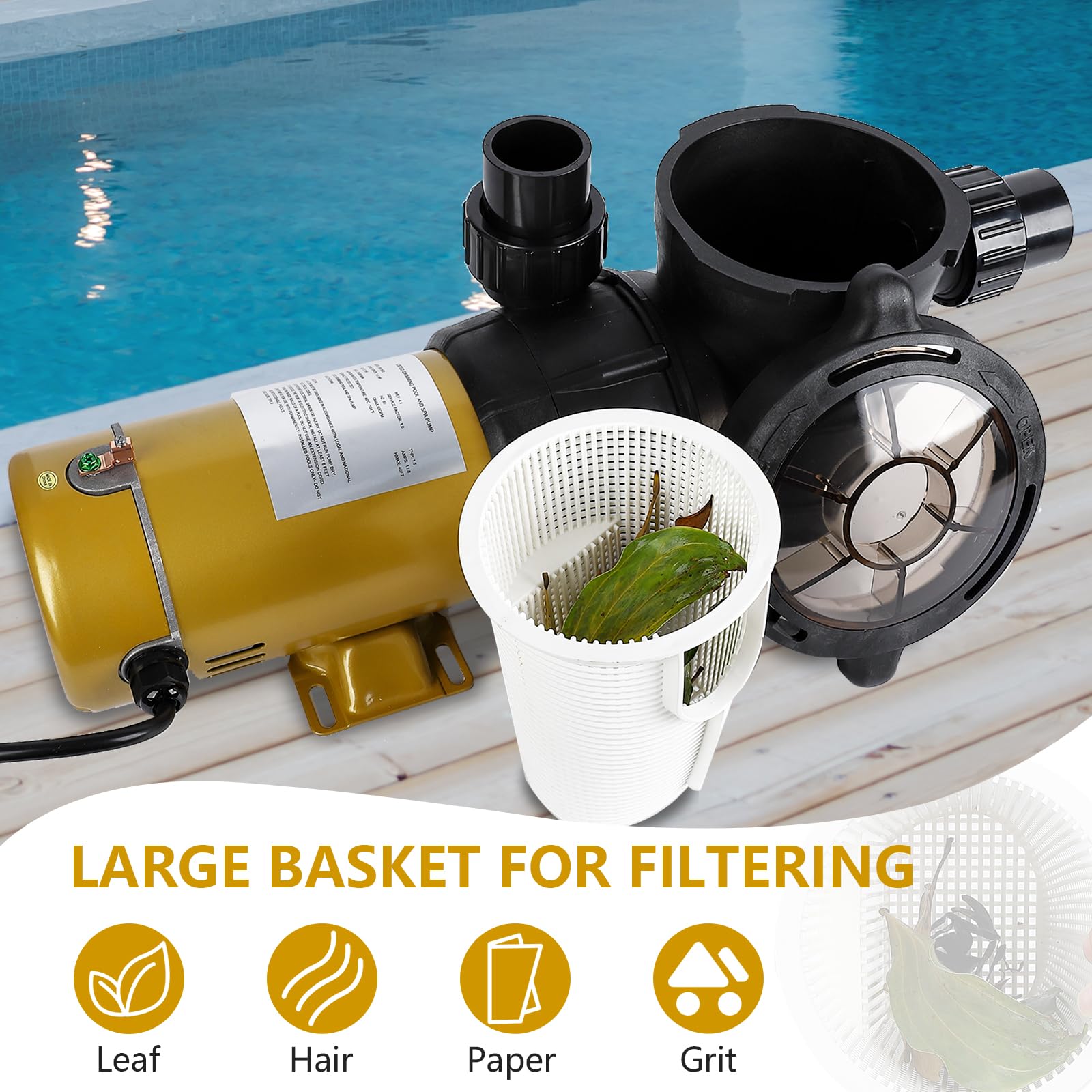 2HP Single Speed Swimming Pool Pump - 115V, 5568GPH High Flow Above/In-Ground Water Pump with Filter Basket | Powerful Priming, Low Noise | Perfect for Family Backyard Pools, Spas & Water Features