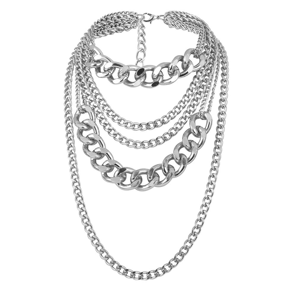YESBAY Gold Chain Choker for Women - Punk Style Multi-Layer Curb Chain Statement Necklace, Hip-Hop Rock Jewelry Gift for Birthday, Anniversary & Valentine's Day (Silver) | Perfect for Concerts, Parties & Everyday Fashion