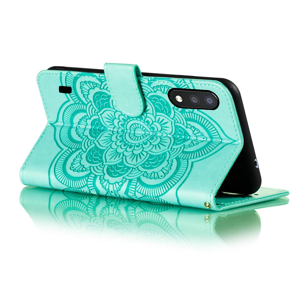 Premium PU Leather Mandala Embossed Flip Wallet Case for Samsung Galaxy A01 - Shockproof Cover with Card Holder & Kickstand (Mandala Green) | Perfect for Daily Use, Travel & Business Meetings